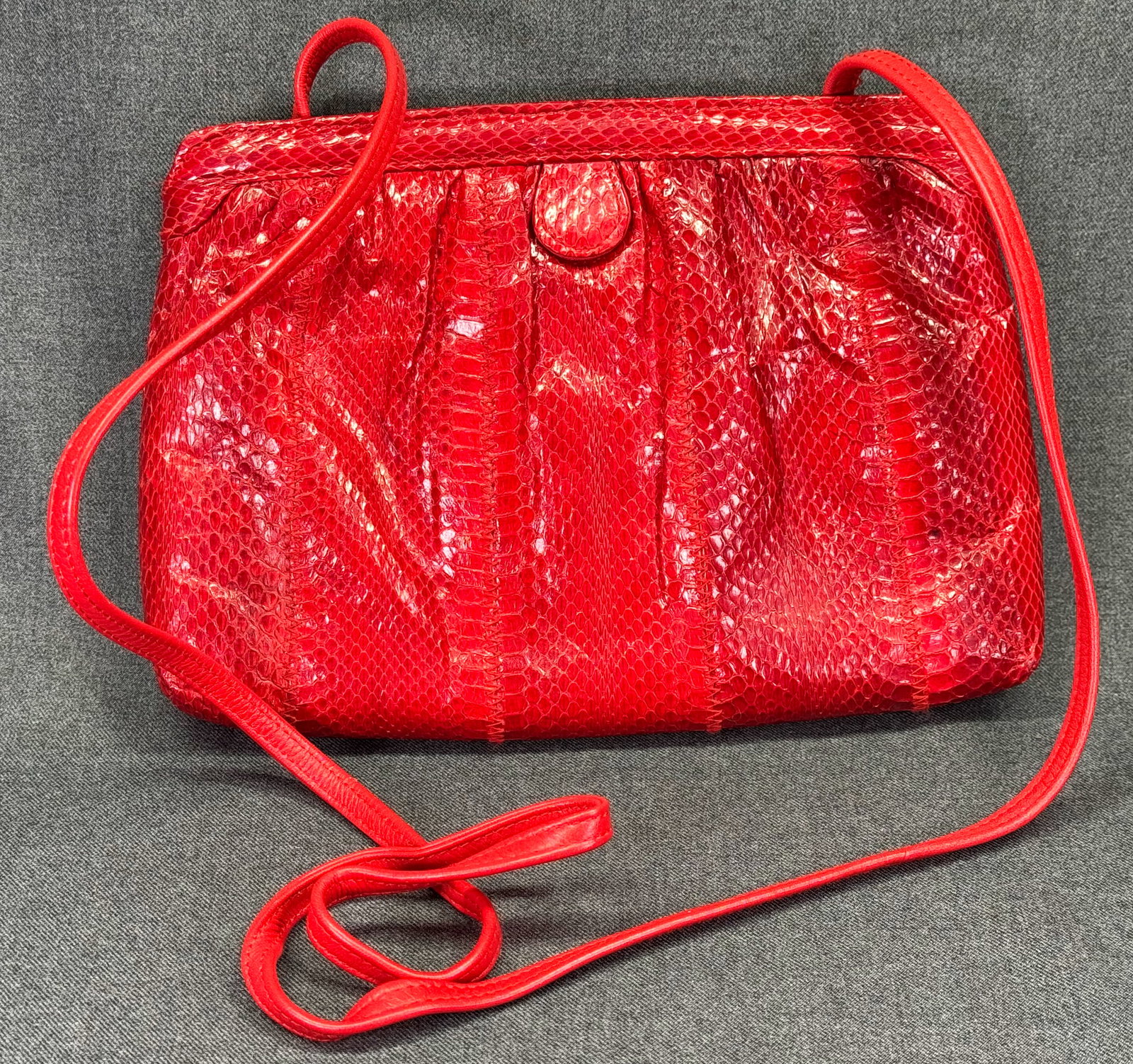Vintage Clemente Red Genuine Snakeskin Convertible Shoulder Bag Clutch. *i (1 of 11)