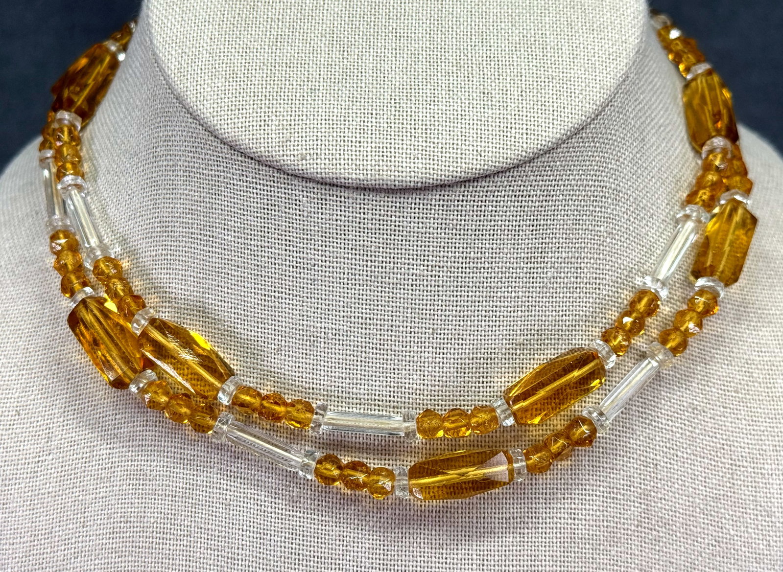 Antique Art Deco Flapper Czech Crystal Necklace. Amber Color and Clear. *i (1 of 6)