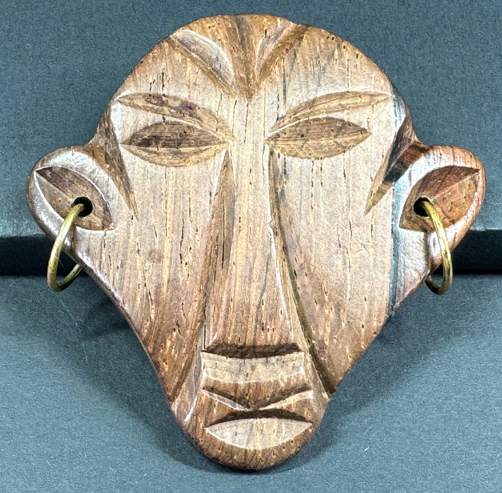 Vintage Hagenauer Style metal earrings carved wood mask pin brooch. Unmarked. For measures please (1 of 7)