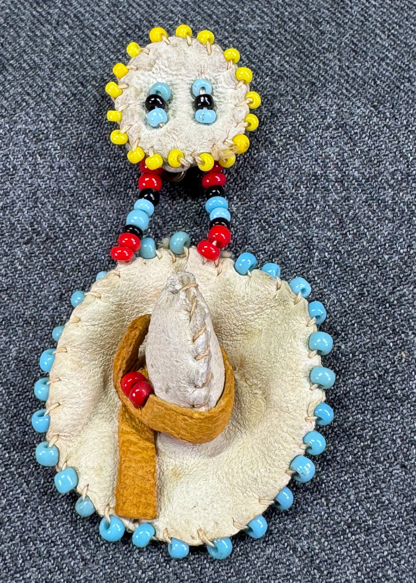 Vintage native American beaded leather hat sombrero dangle brooch pin: IN HOUSE FLAT SHIPPING & HANDLING COST WITHIN ALL THE U.S. : 7 To bypass LiveShipping, and use our In-House shipping service for 7 or shipping combined for multiple lots, please select “Arrange 