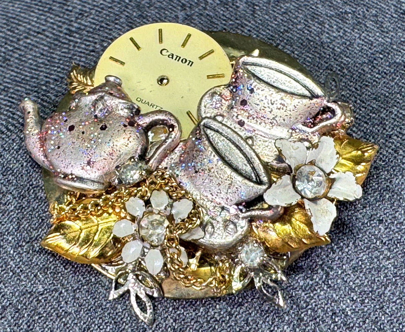 Vintage artsy assemblage tea time brooch pin (1 of 5)