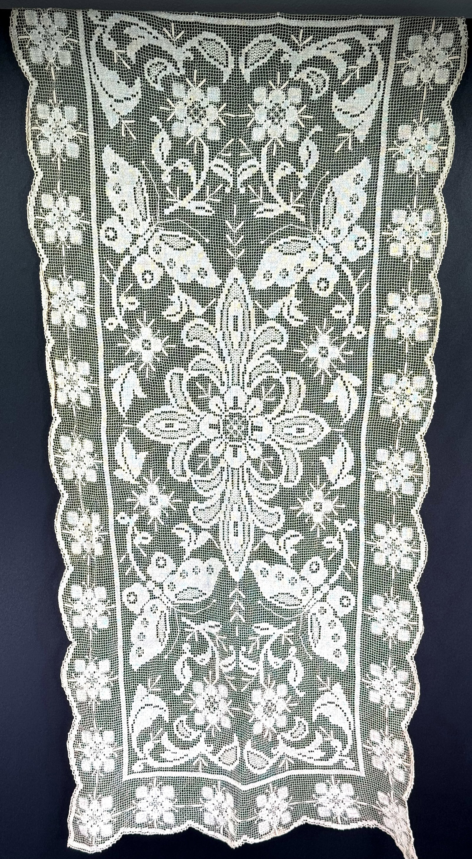 Vintage butterflies, flowers & leaves filet lace runner 18x 36 ": IN HOUSE FLAT SHIPPING & HANDLING COST WITHIN ALL THE U.S. : 7 To bypass LiveShipping, and use our In-House shipping service for 7 or shipping combined for multiple lots, please select “Arrange 