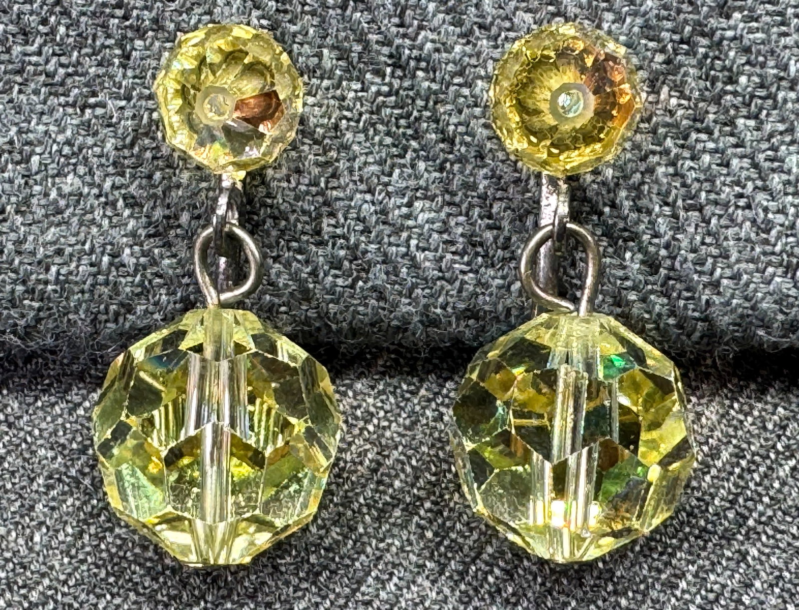 Vintage AB crystals sterling silver clip on earrings: IN HOUSE FLAT SHIPPING & HANDLING COST WITHIN ALL THE U.S. : $7 To bypass LiveShipping, and use our In-House shipping service for $7 or shipping combined for multiple lots, please select “Arrang