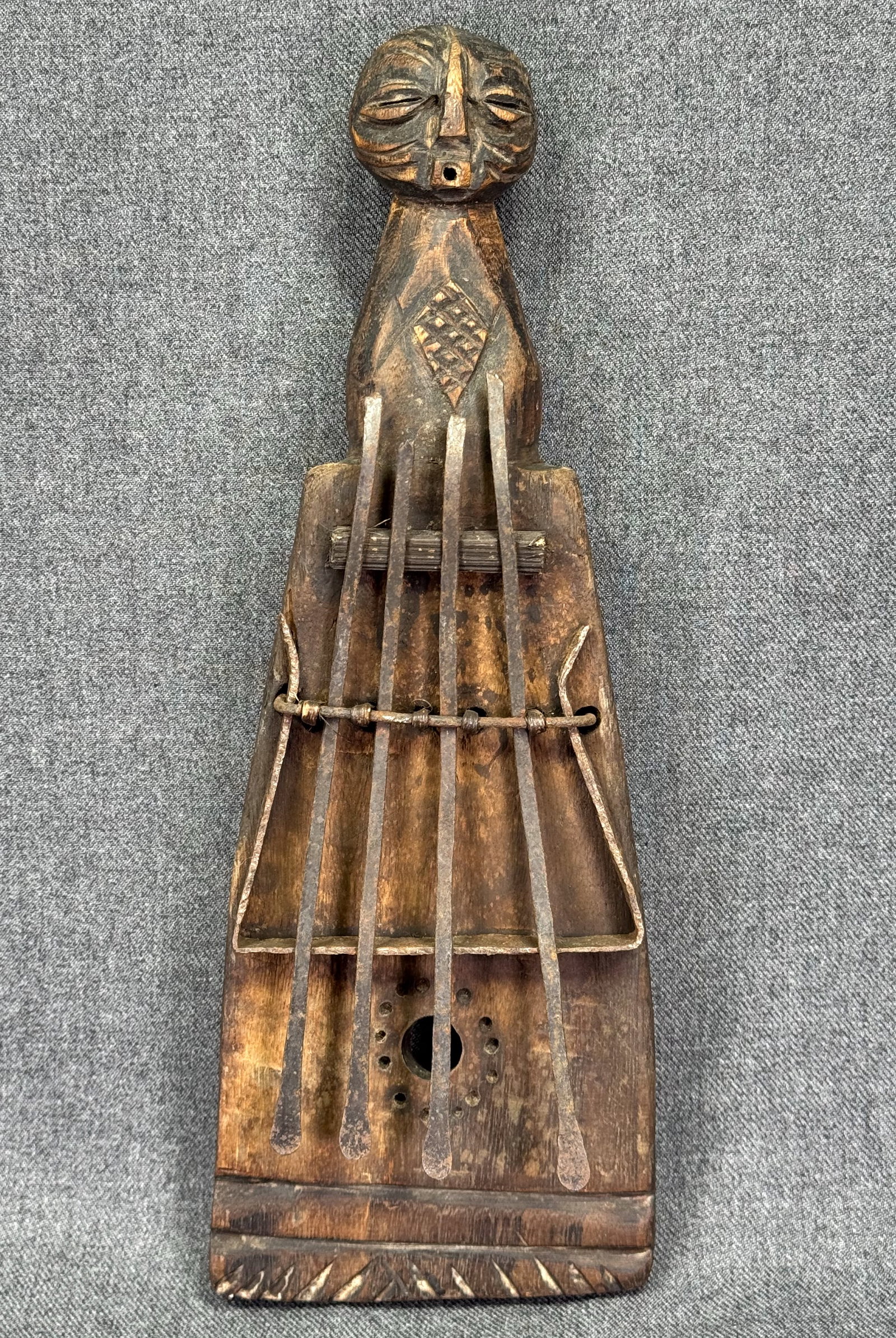 Luba DRC Thumb Piano. Carved wood, iron, fiber. *e (1 of 9)