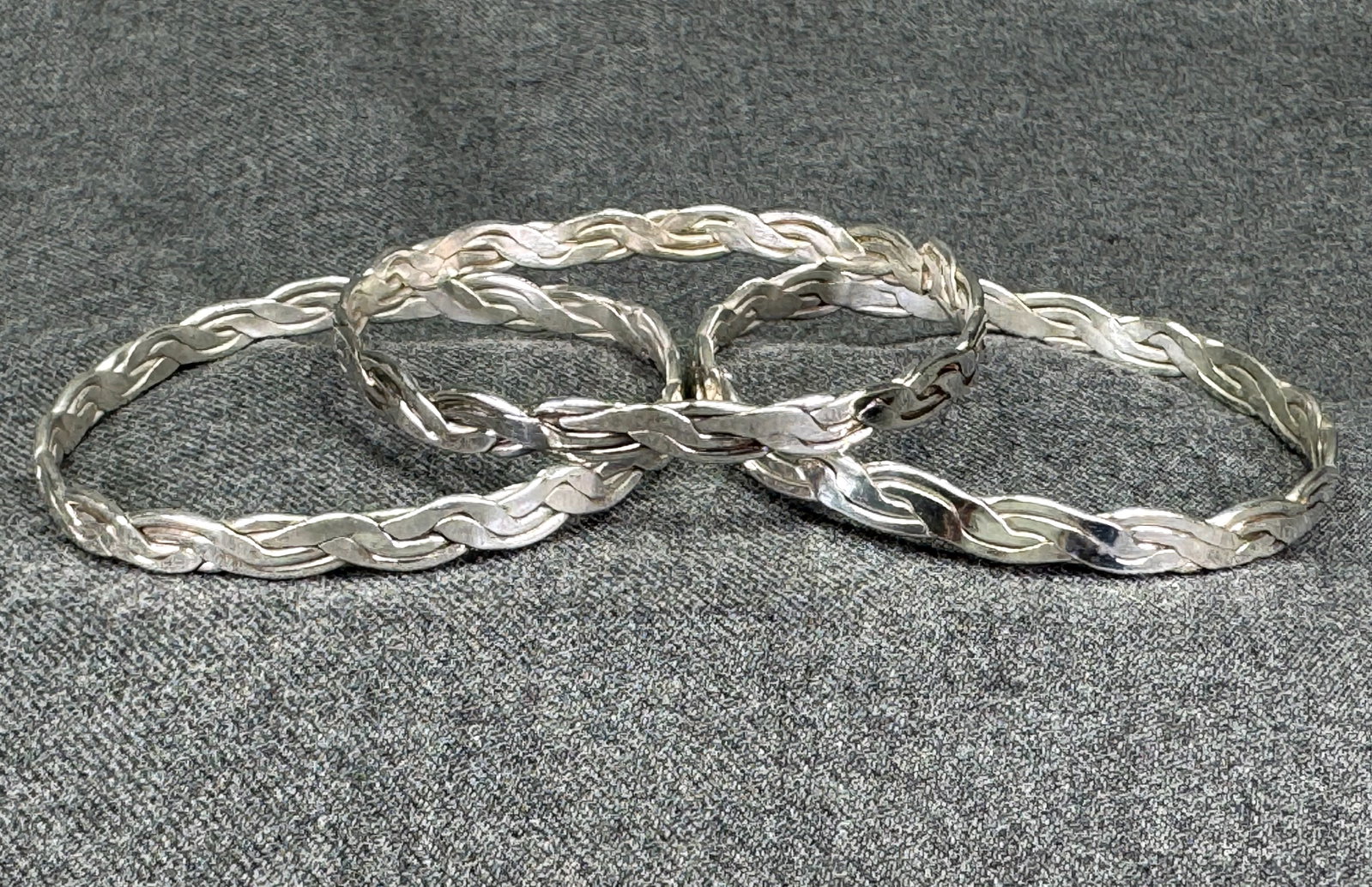 Vintage flat rope bracelet bangles. Lot of 3. Silver-toned metal. *e (1 of 4)