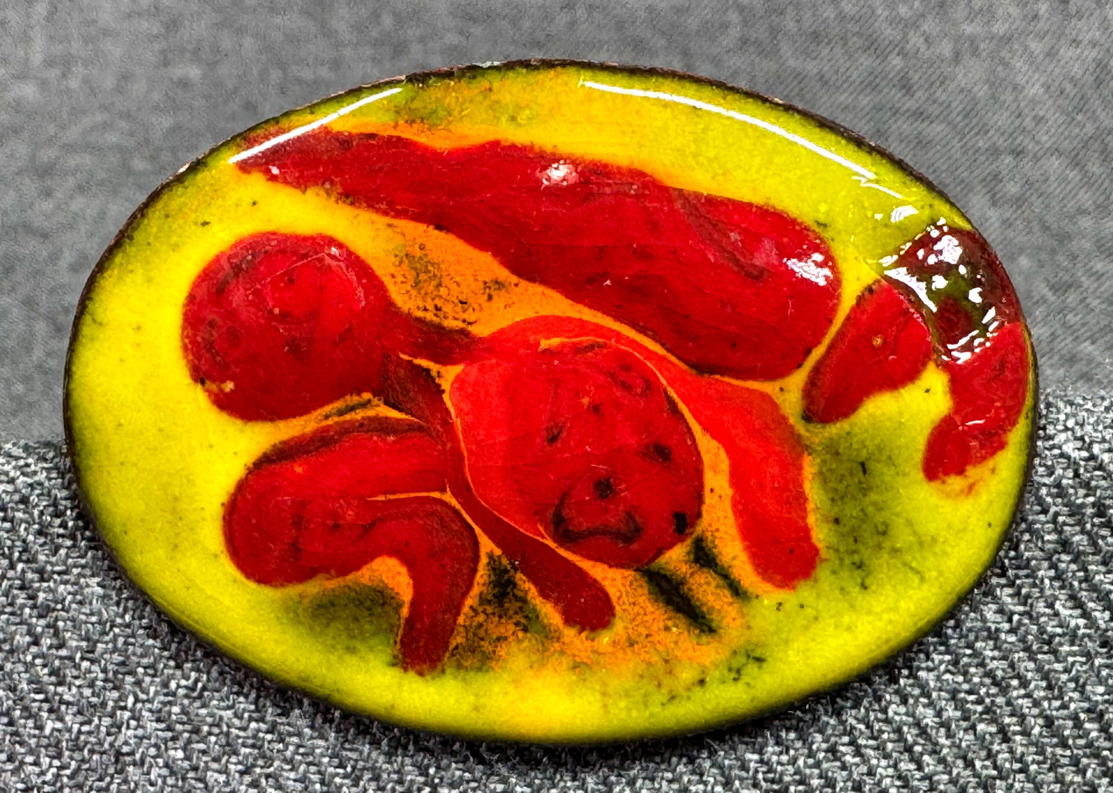 Vintage MCM L. Tarachas enamel on copper lobster brooch pin: IN HOUSE FLAT SHIPPING & HANDLING COST WITHIN ALL THE U.S. : $7 To bypass LiveShipping, and use our In-House shipping service for $7 or shipping combined for multiple lots, please select “Arrang