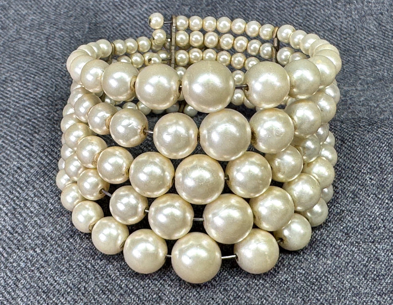 Vintage pearly beads wired 5 strands wrap bracelet. *c (1 of 9)