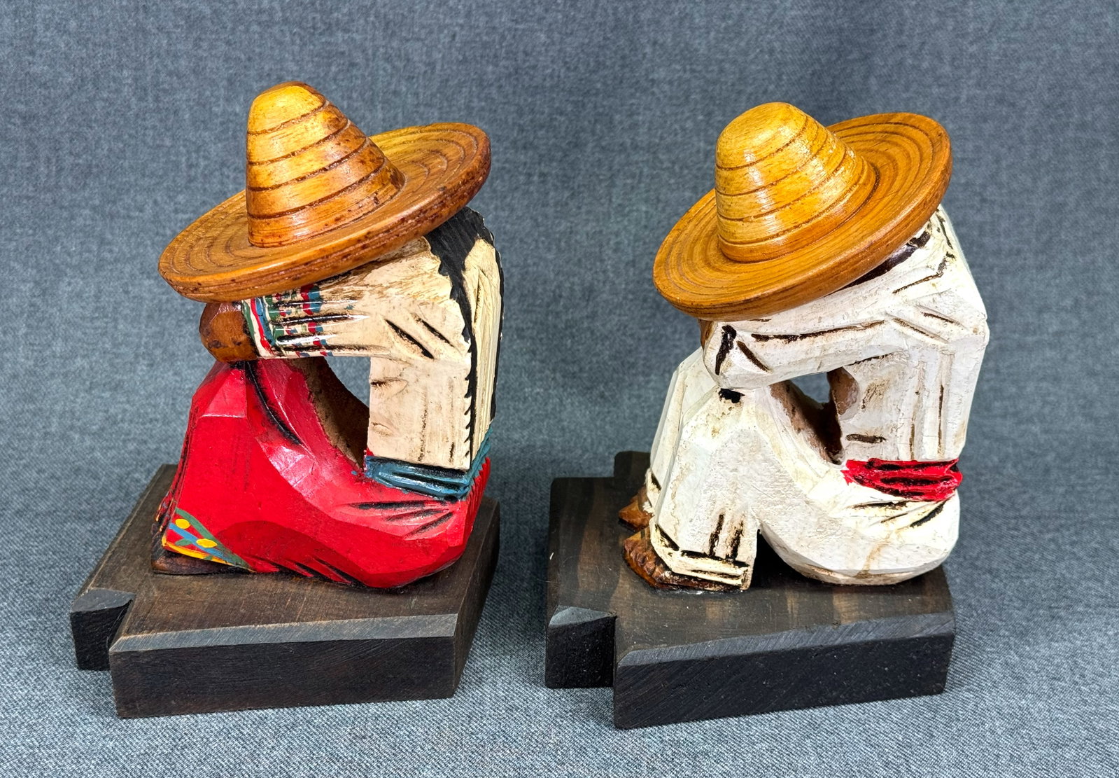 Vintage 1950s Mexican Folk Art Carved Wood Siesta Bookends. *g (1 of 9)