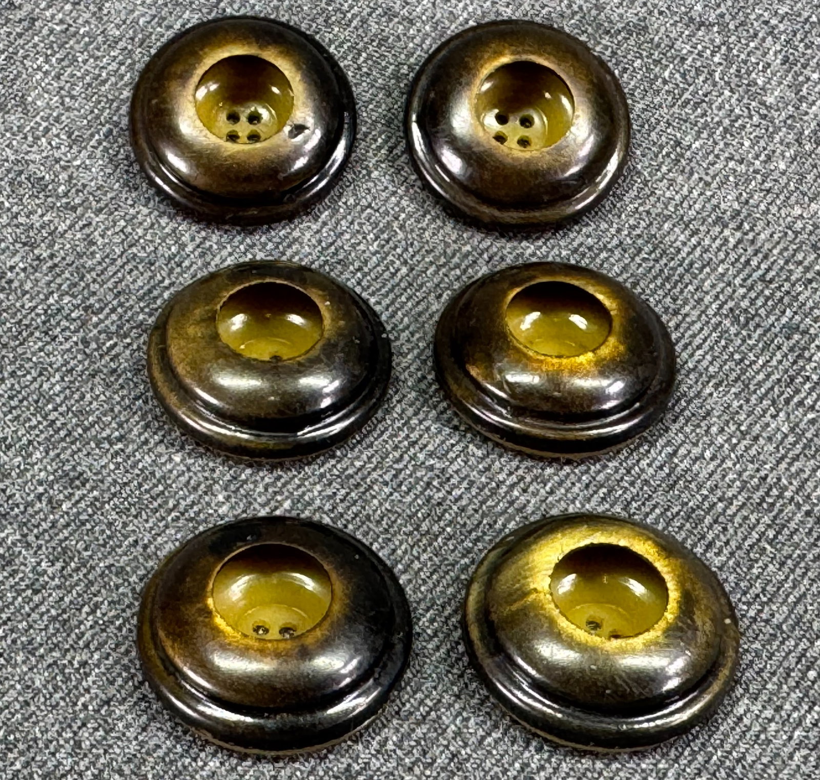 Antique art deco beige and brownish celluloid rounded buttons. Lot of 6: IN HOUSE FLAT SHIPPING & HANDLING COST WITHIN ALL THE U.S. : $7 To bypass LiveShipping, and use our In-House shipping service for $7 or shipping combined for multiple lots, please select “Arrang