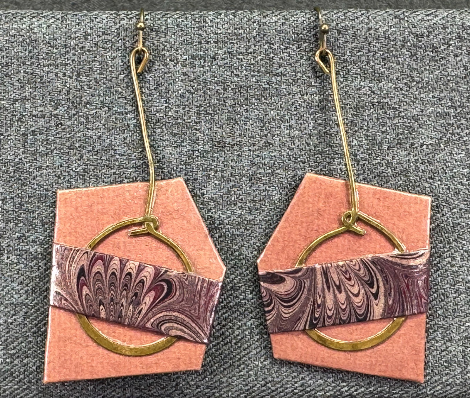 Vintage Mixed Media Paper & Brass Statement Dangle Earrings.*K (1 of 4)