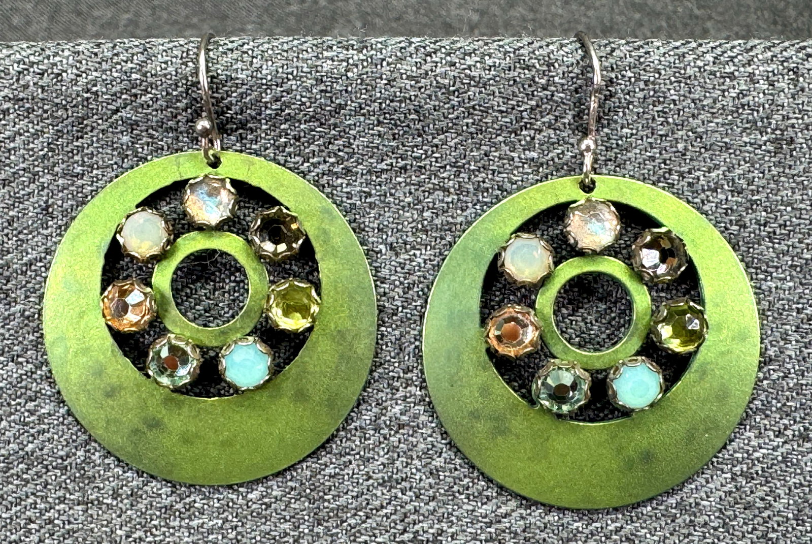 Artisan Studio Anodized Titanium Green Dangle Earrings. Crystals. Sterling Silver Hooks. *h (1 of 5)