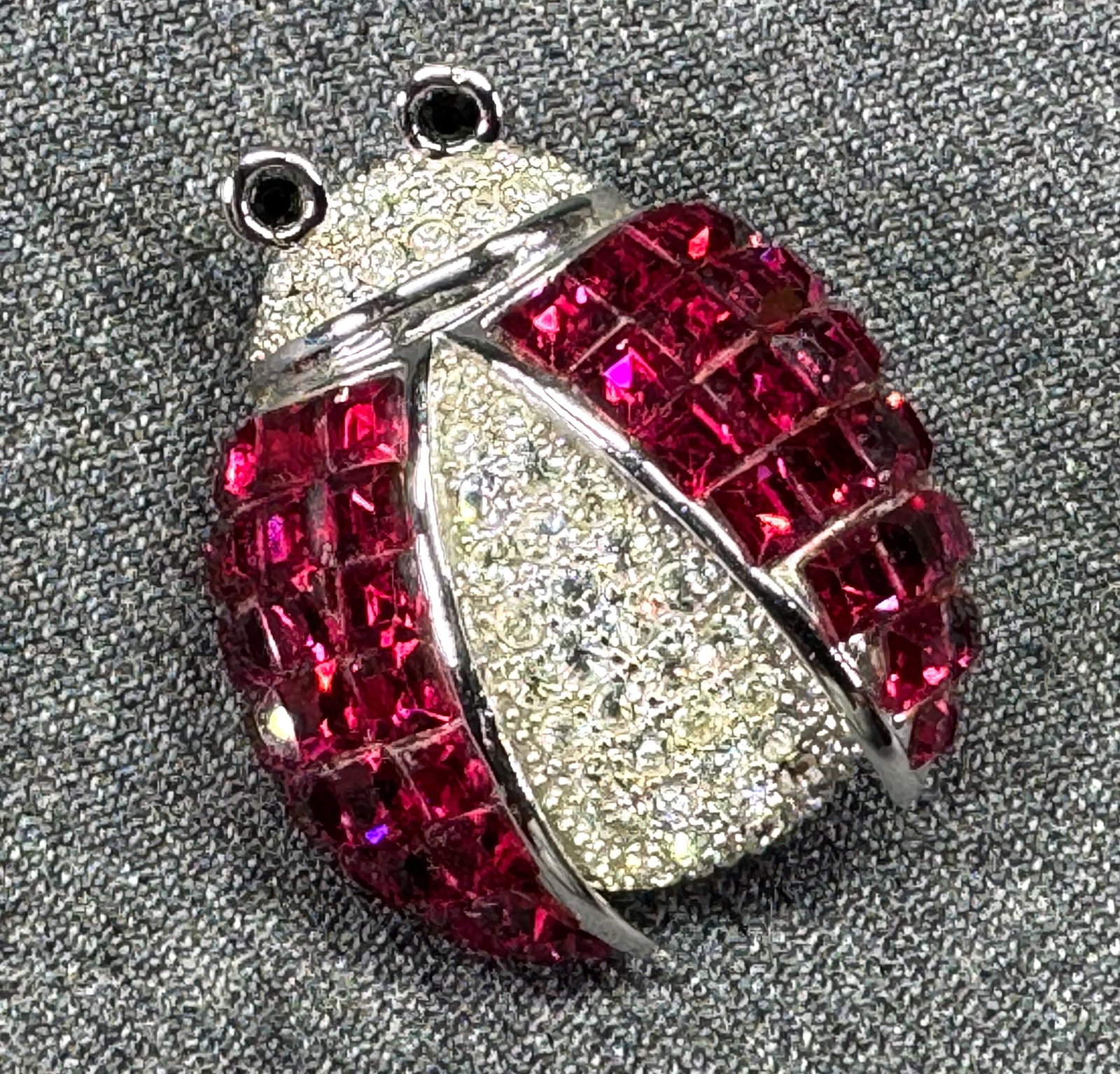 Vintage Sabbadini - Style Ladybug Beetle Brooch Pin. Crystals, Silver-tone. *h (1 of 7)