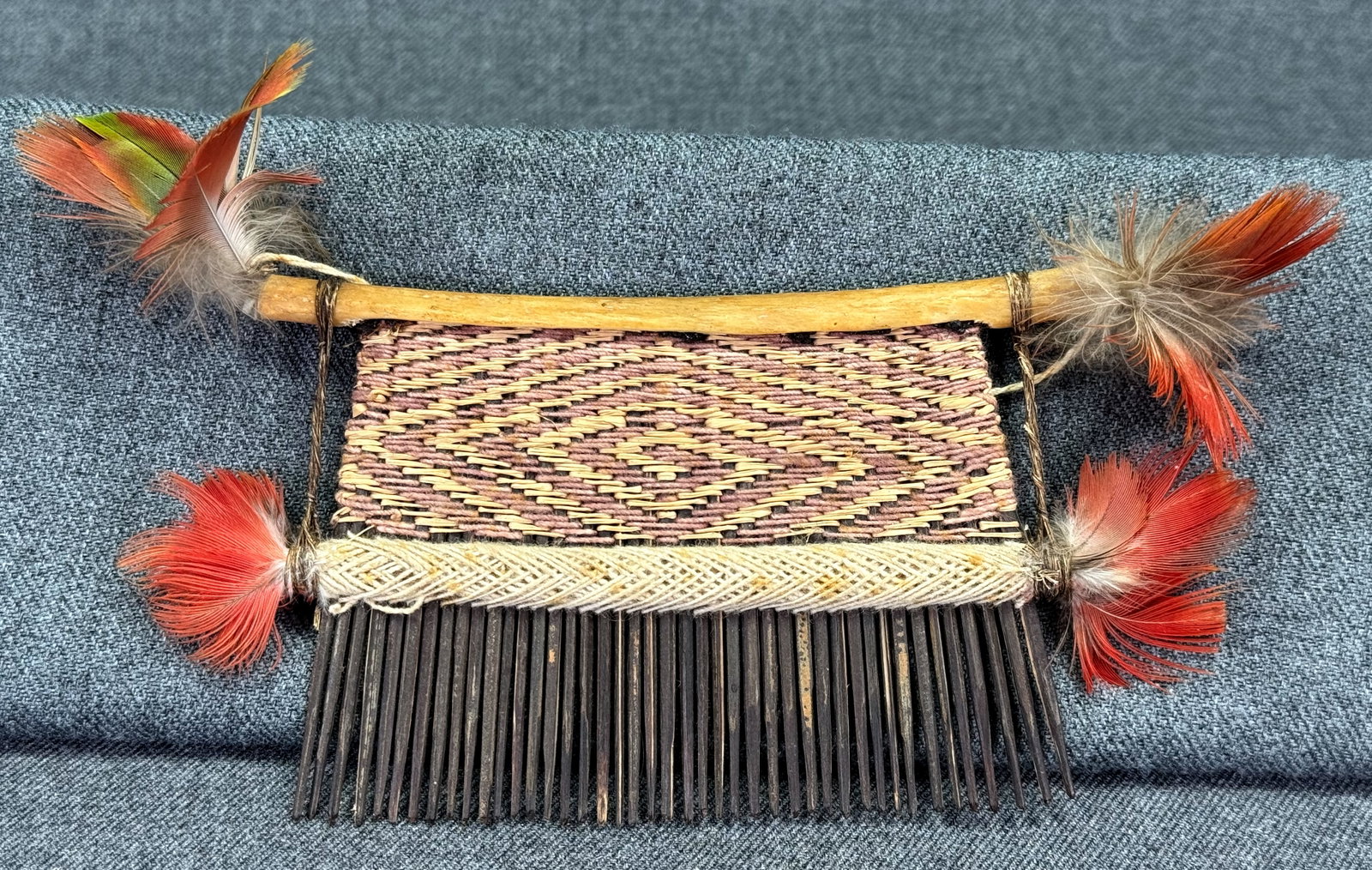 Amazonian Way - Way Hair Comb.: Amazonian Way-Way Hair Comb. Wood, fibers, bone, feathers. For measures please refer to the pictures taken with a measuring tape. IN HOUSE FLAT SHIPPING & HANDLING COST WITHIN ALL THE U.S. : $10 To by