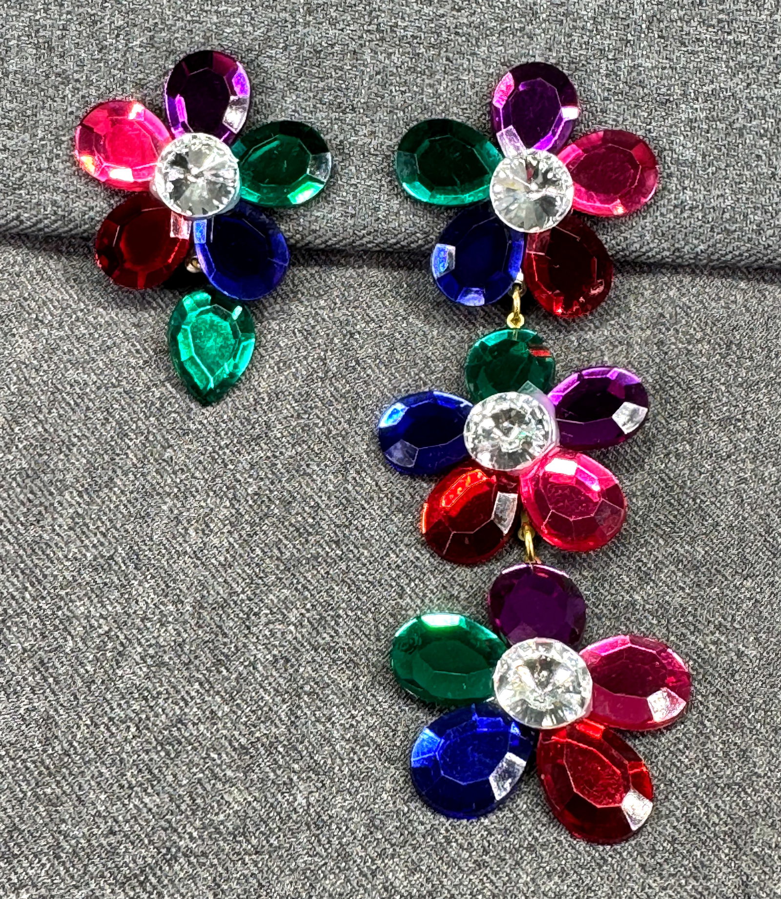 Vintage 1980s Wendy Gell Style Flower Cascading Tiered Drop Statement Dangle Earrings. *J (1 of 4)