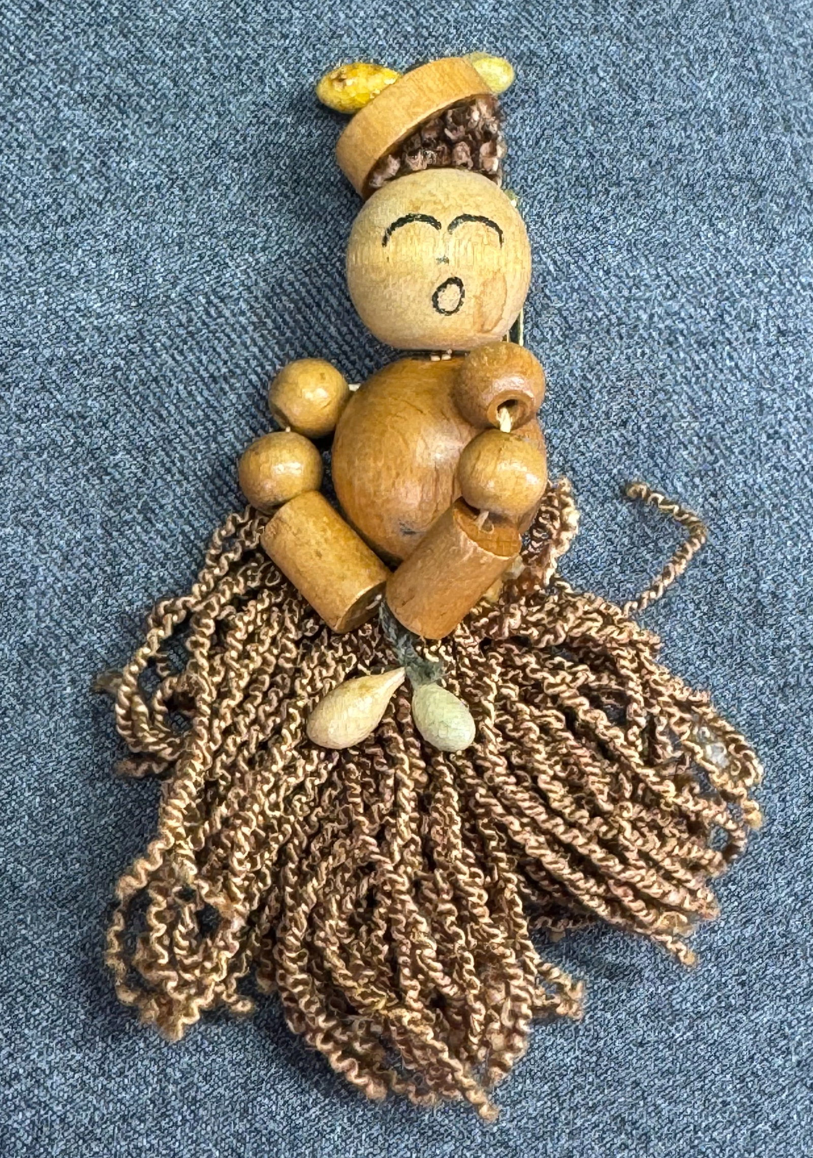 Vintage wooden, beads & thread victorian woman large brooch pin (1 of 8)