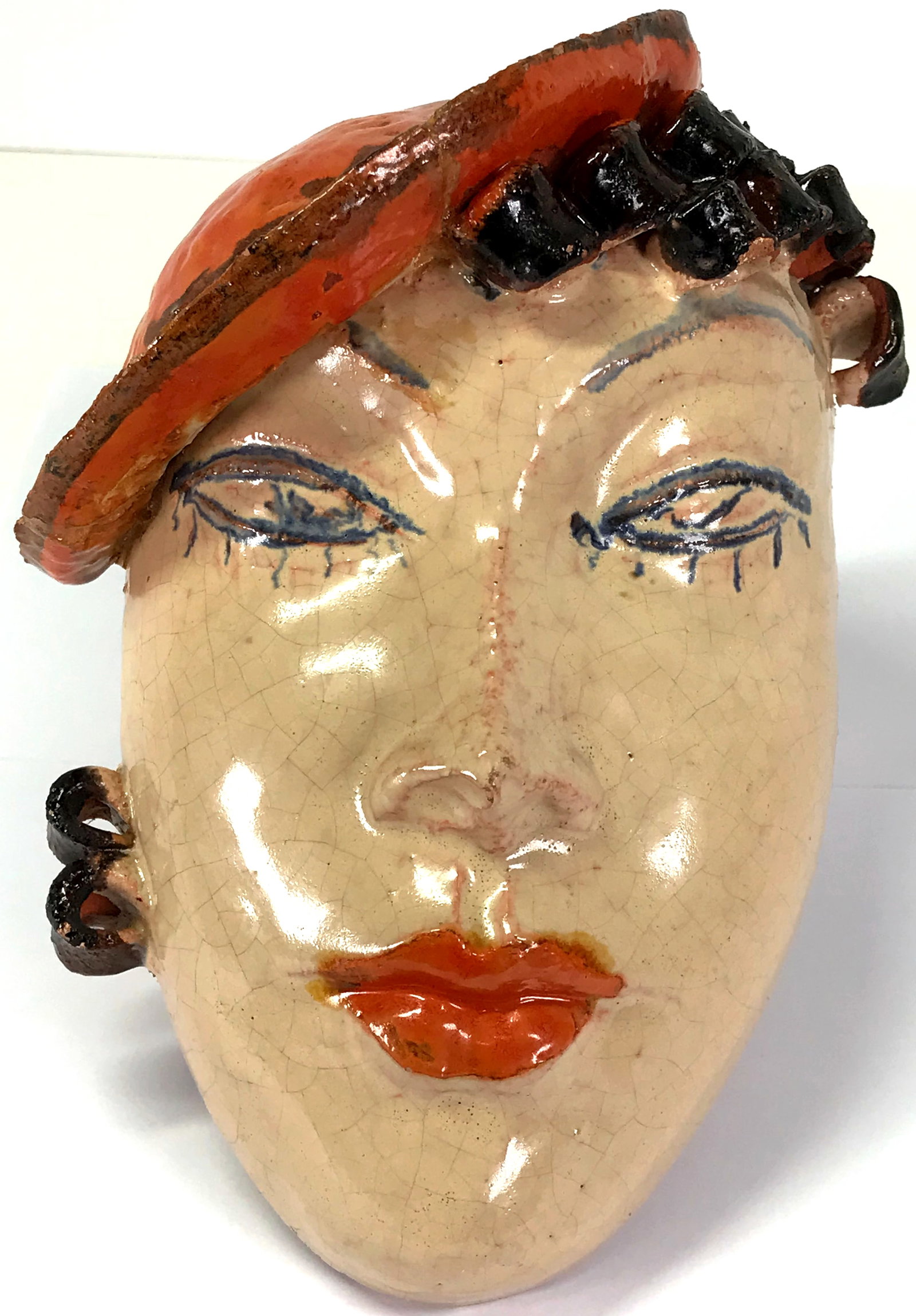 Art Deco Walter Bosse Austria Wall Mask. Enameled glazed pottery.: IN HOUSE FLAT SHIPPING & HANDLING COST WITHIN ALL THE U.S. : 14 To bypass LiveShipping, and use our In-House shipping service for 14 or shipping combined for multiple lots, please select “Arrang