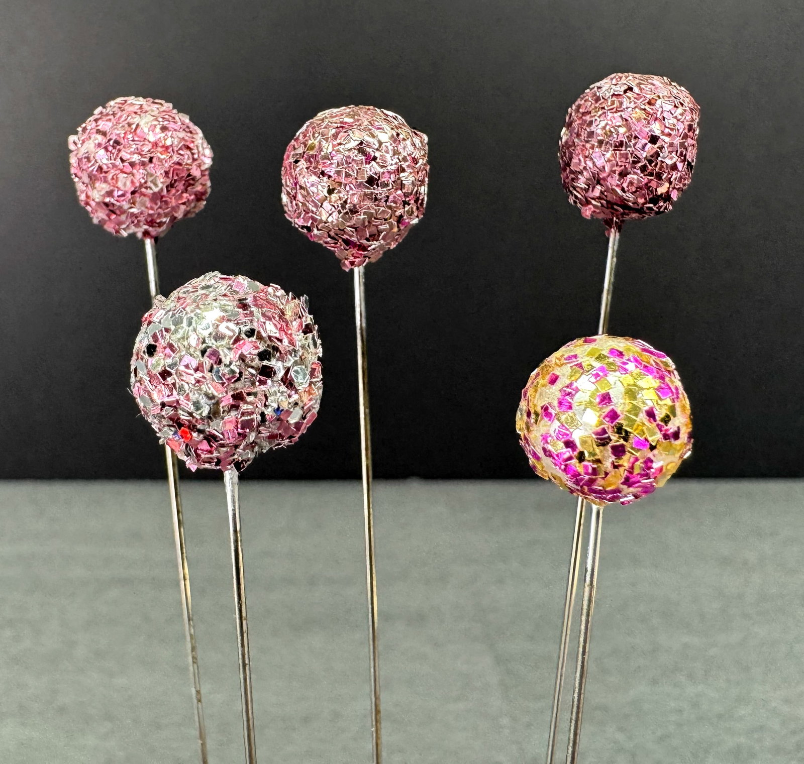 Vintage assorted pinky glitter beads hat pins hatpins . Lot of 5 (1 of 4)
