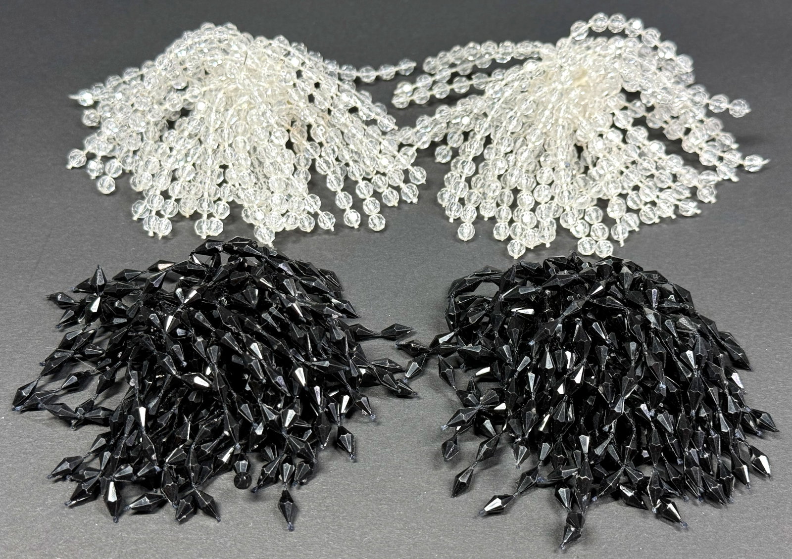 Vintage assorted black & clear plastic waterfall beads shoe clips.: IN HOUSE FLAT SHIPPING & HANDLING COST WITHIN ALL THE U.S. : 7 To bypass LiveShipping, and use our In-House shipping service for 7 or shipping combined for multiple lots, please select “Arrange 