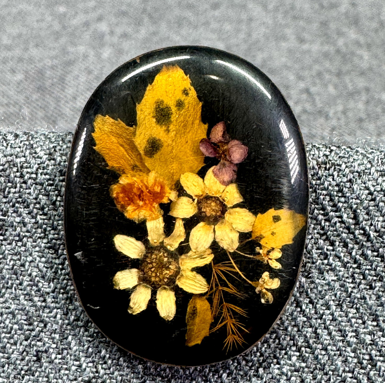 Vintage Mexican TS-79 pressed flowers resin coating sterling silver single clip earring #B (1 of 6)