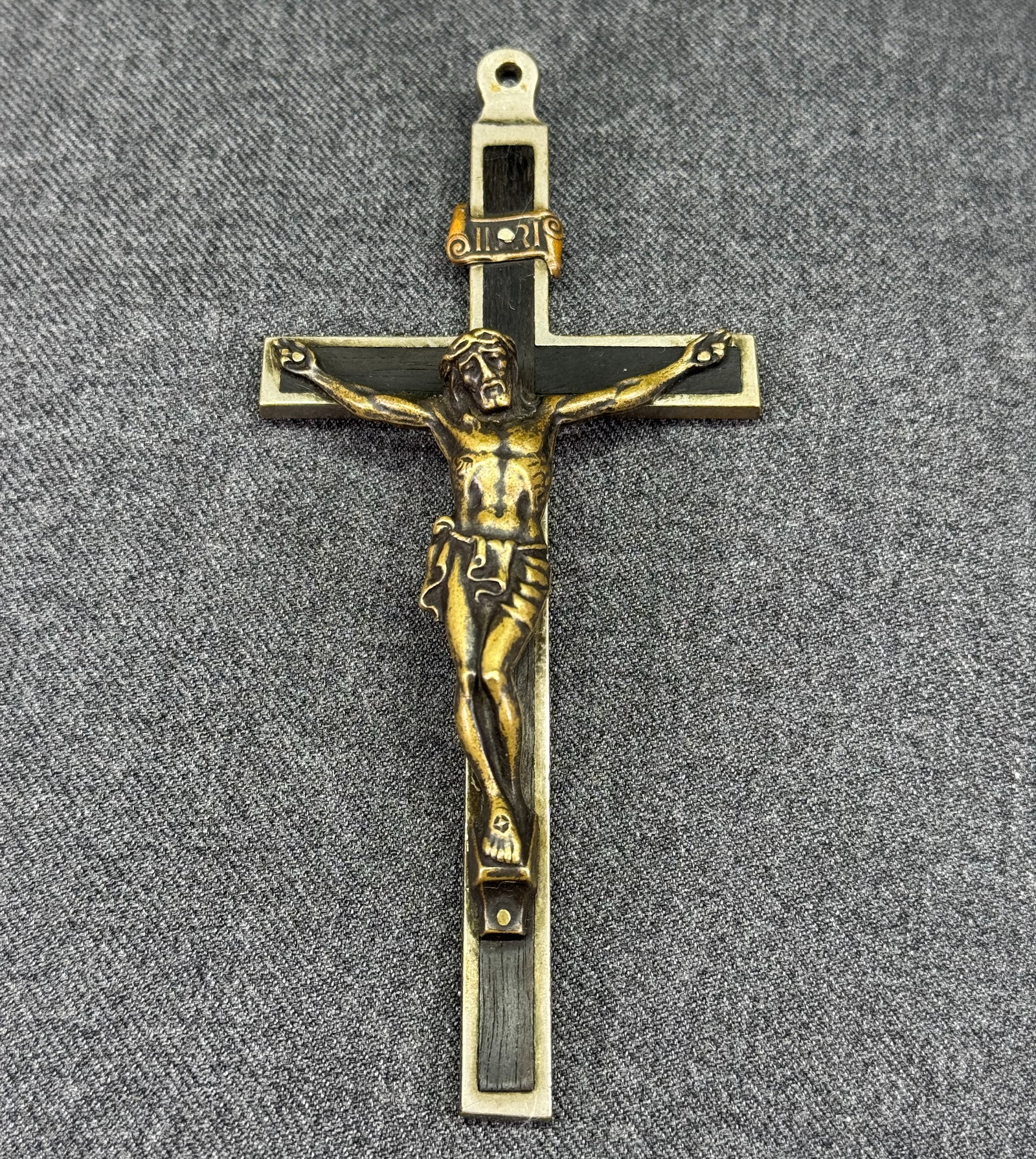 Antique German Ebony & Brass Pectoral Crucifix . 5 Inches. *h (1 of 6)