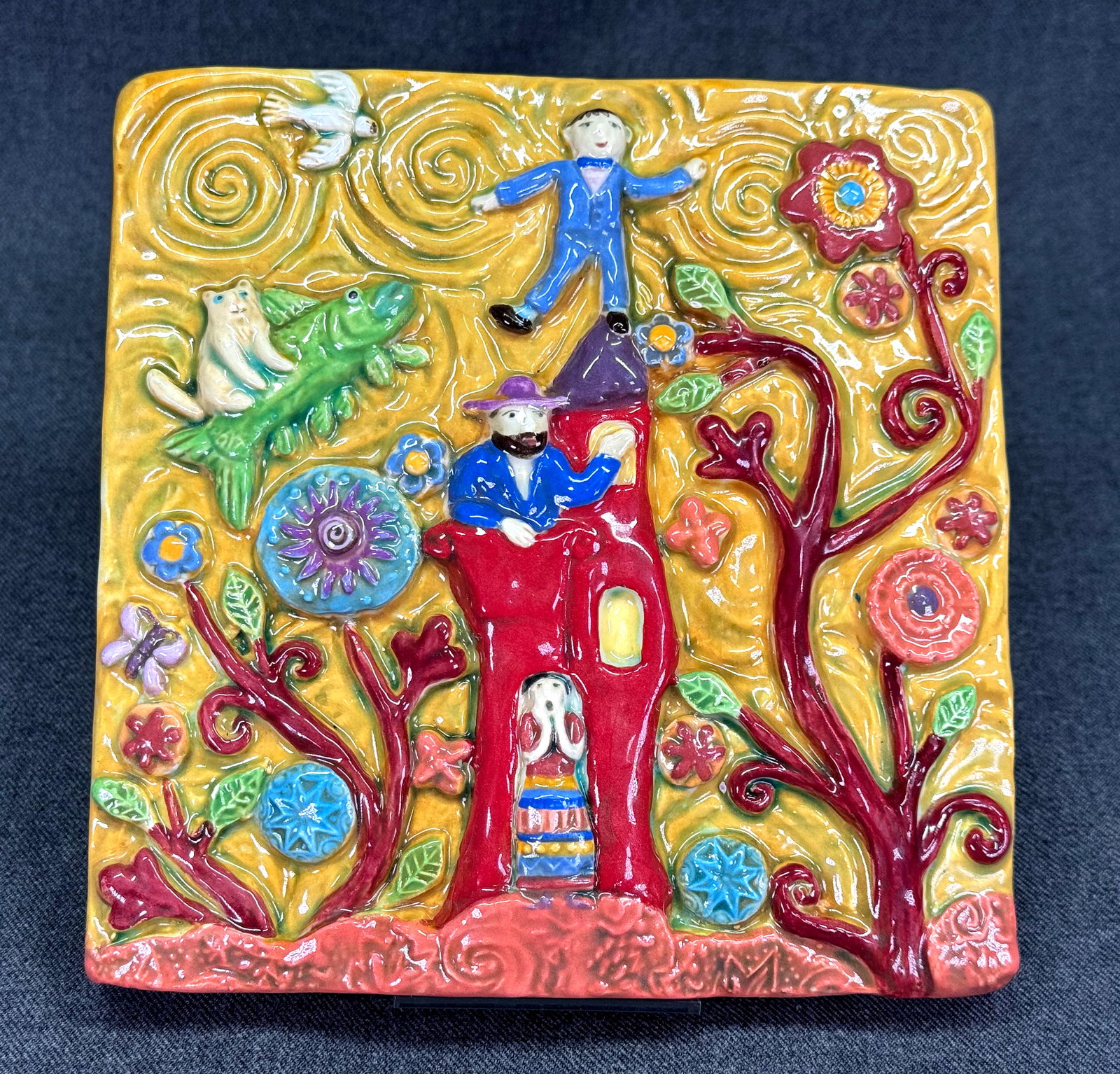 Laurie Eisenhardt Folk Art Storyteller Pottery Tile. *J (1 of 8)