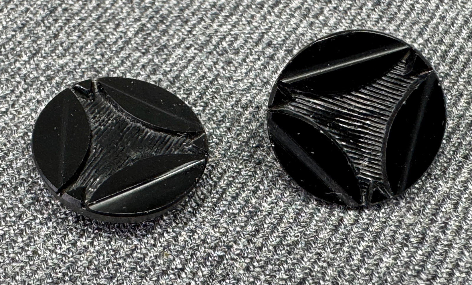 Antique Victorian mourning black glass buttons. Lot of 2: IN HOUSE FLAT SHIPPING & HANDLING COST WITHIN ALL THE U.S. : $7 To bypass LiveShipping, and use our In-House shipping service for $7 or shipping combined for multiple lots, please select “Arrang