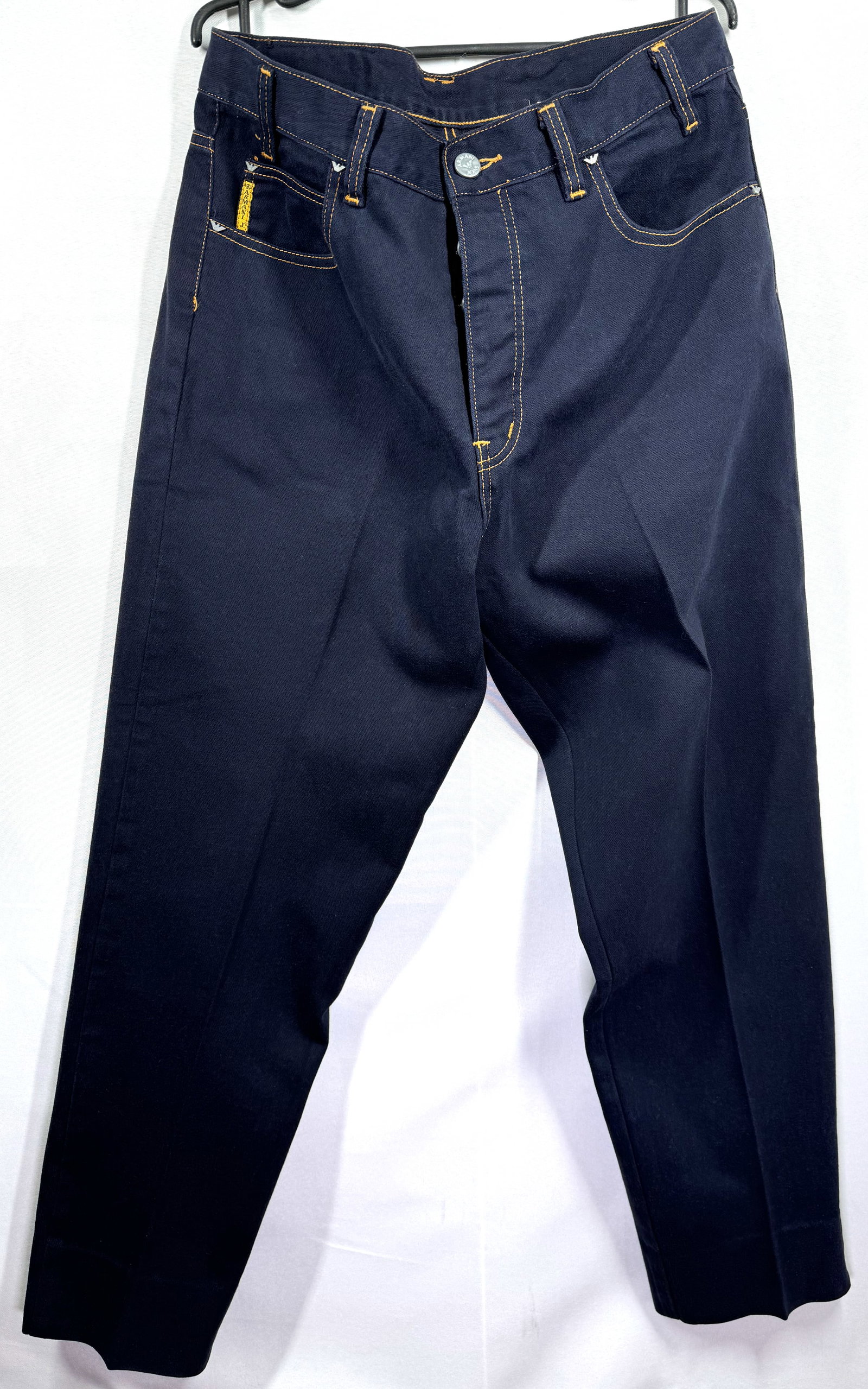 Vintage 90s Armani Jeans. Size 34.: Vintage 90s Armani Jeans. Size 34. Hemed (please refer to last picture). For measures please refer to the pictures taken with a measuring tape. Weight: Grams. IN HOUSE FLAT SHIPPING & HANDLING COST WI