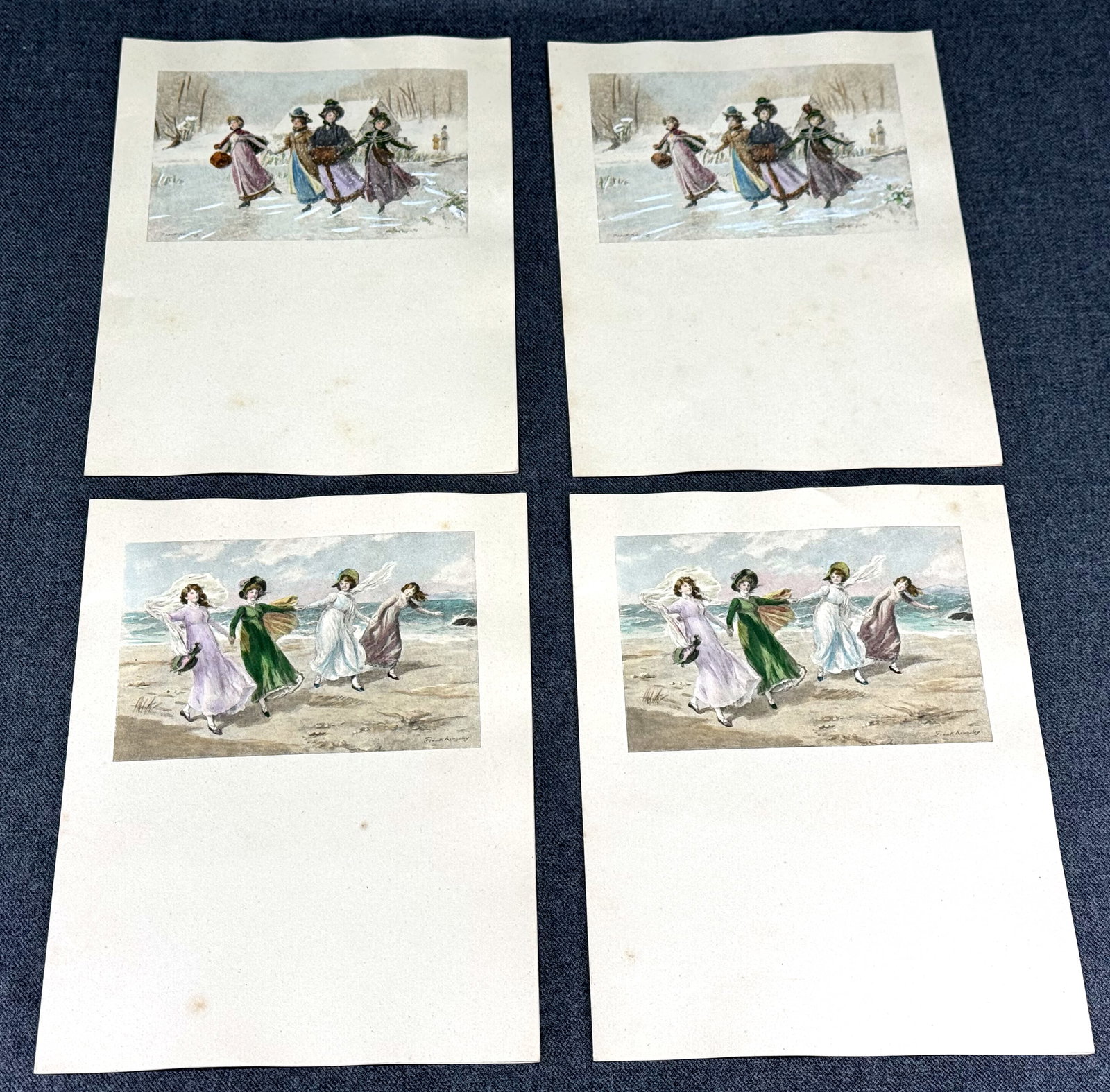 Vintage Frank Kingsley women ice skating and on the beach postcards.: IN HOUSE FLAT SHIPPING & HANDLING COST WITHIN ALL THE U.S. : 7 To bypass LiveShipping, and use our In-House shipping service for 7 or shipping combined for multiple lots, please select “Arrange 