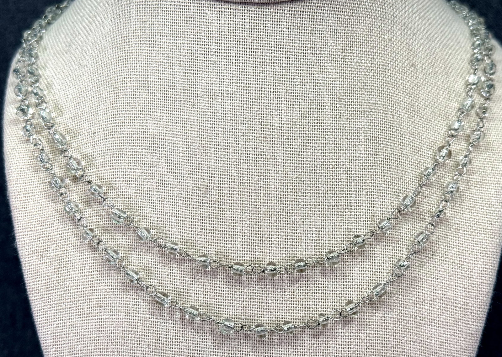 Vintage artisan crafted clear beads silver-toned necklace (1 of 6)