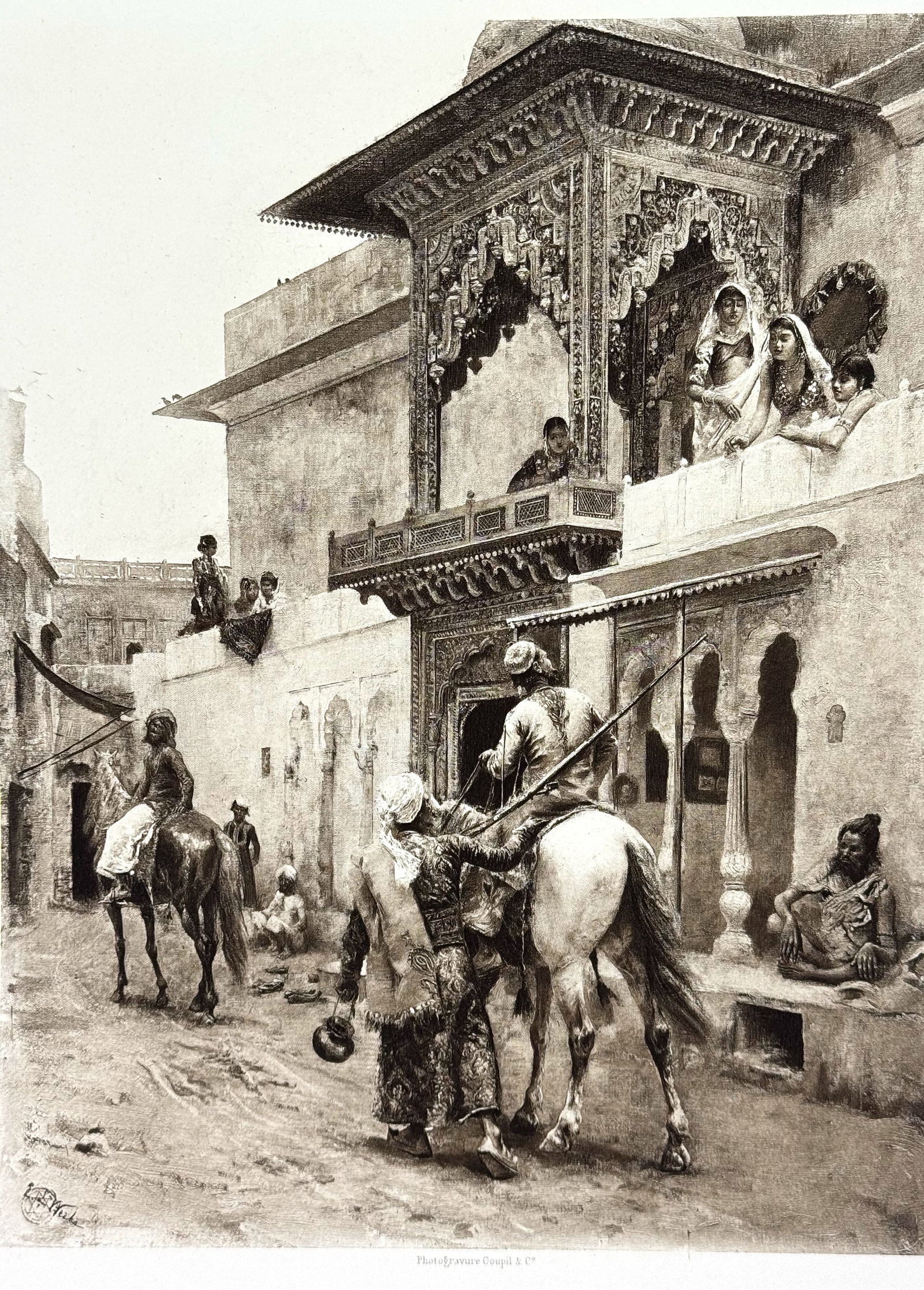 Antique Cashmere Travellers Delh Edwin Lord Weeks Goupil Photogravure c1890. *L: Antique Cashmere Travellers Delh Edwin Lord Weeks Goupil Photogravure c1890. For measures please refer to the pictures taken with a measuring tape. IN HOUSE FLAT SHIPPING & HANDLING COST WITHIN ALL TH
