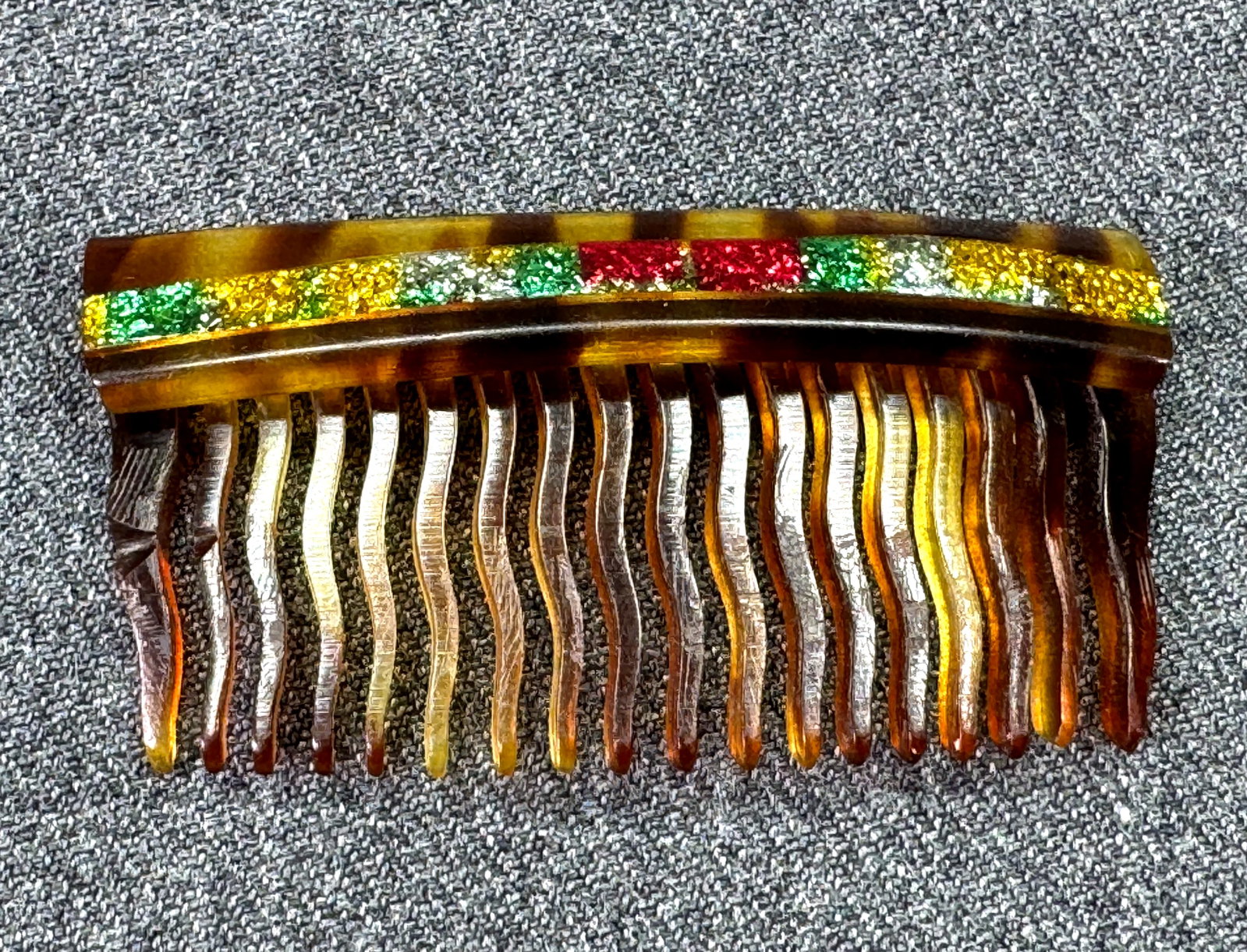 Vintage Christmas glitter band celluloid small hair comb. *L (1 of 4)