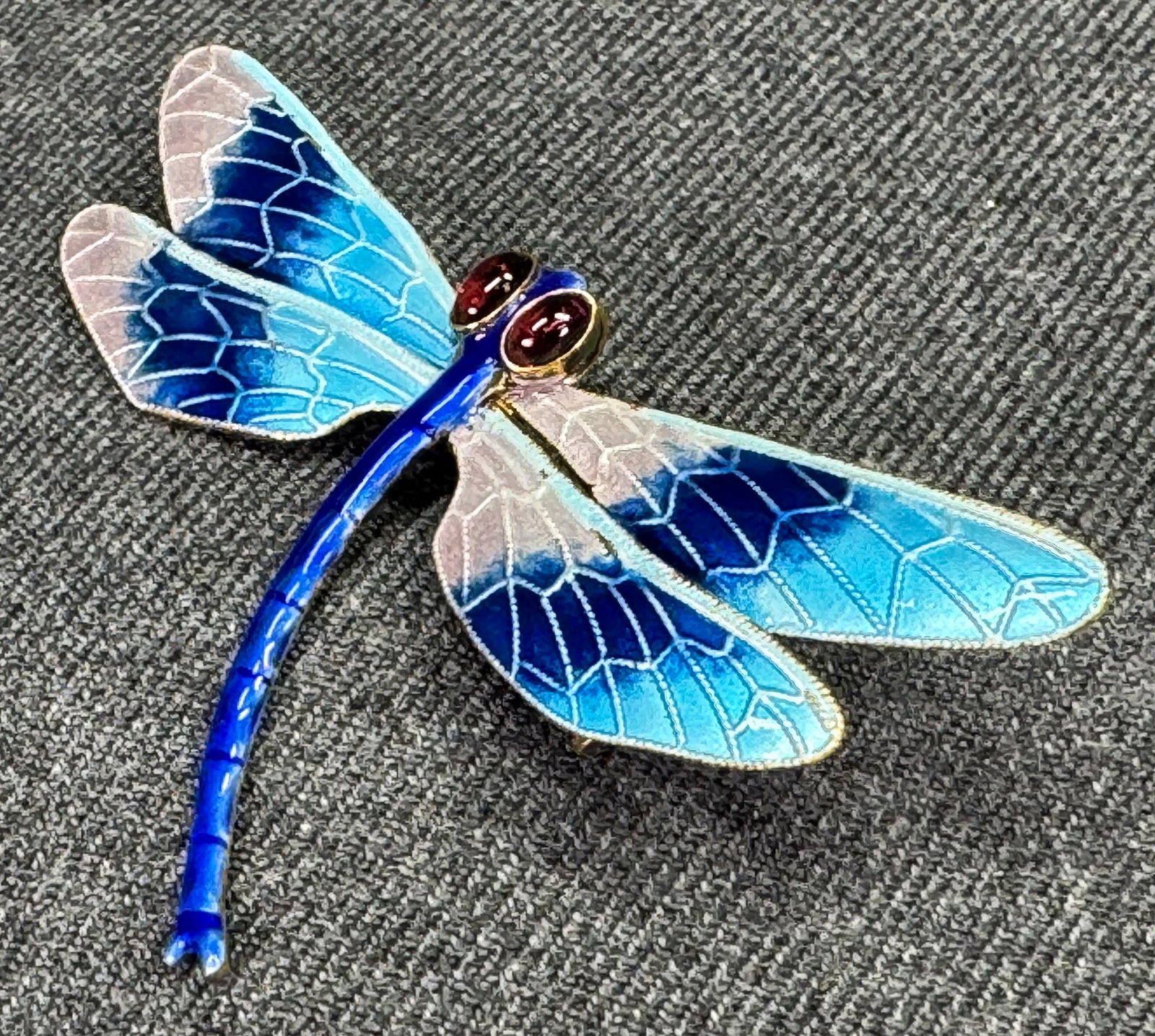 Vintage Shashi Singapuri jeweled eyes enamel gilt sterling dragonfly Pin brooch Pendant