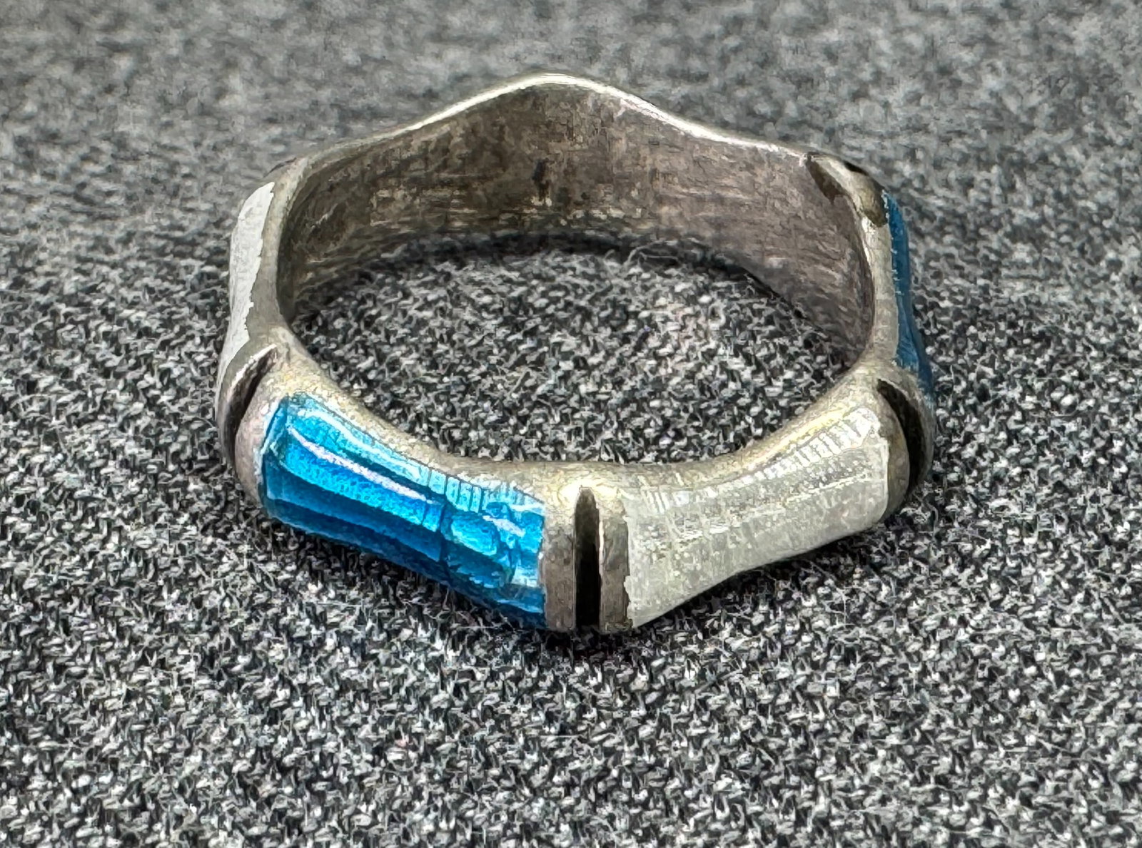 Vintage Chinese Enamel Sterling Silver Bamboo Motif Ring Band. *g
