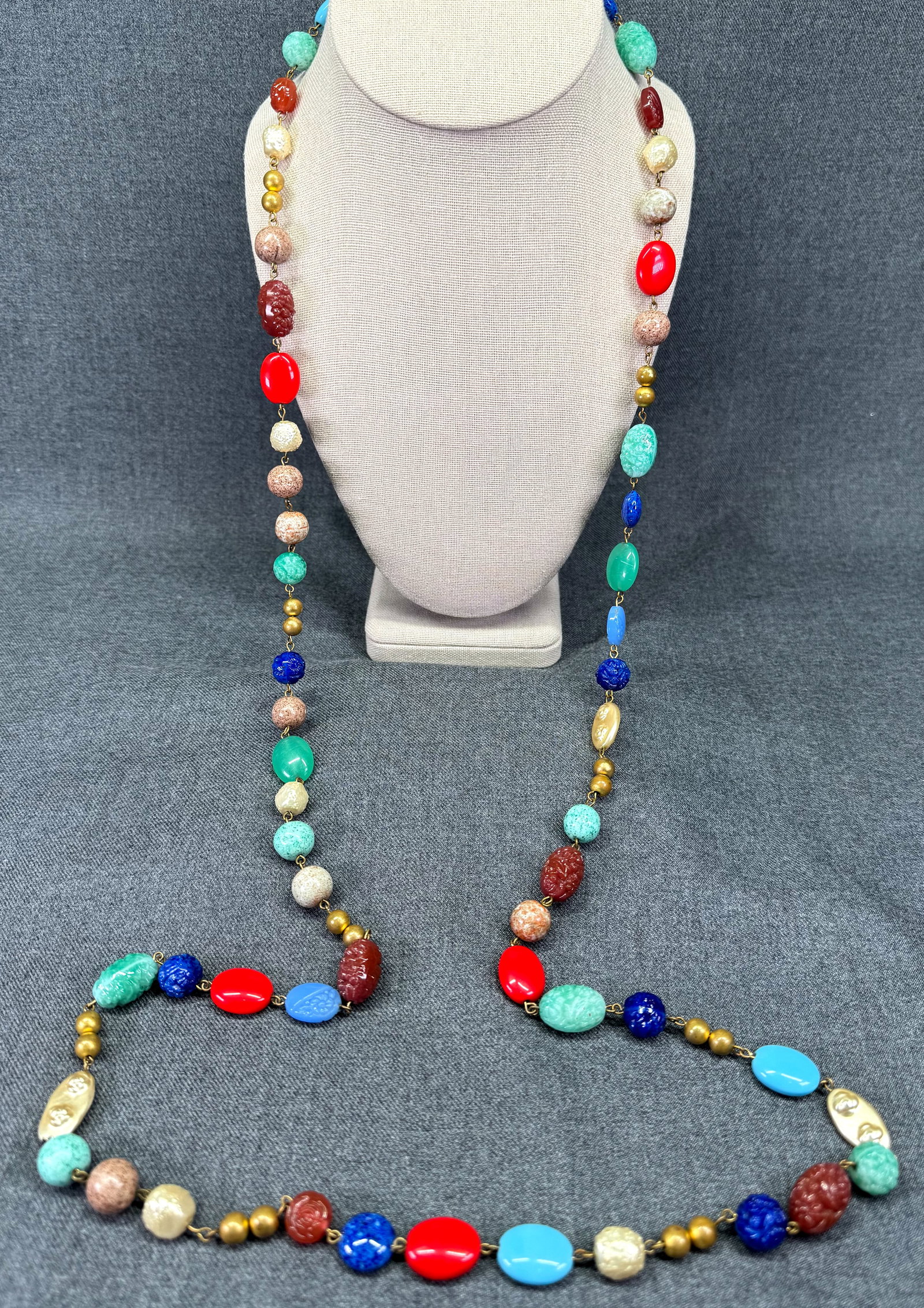 Vintage Czech Neiger style flapper wired assorted glass beads necklace *c