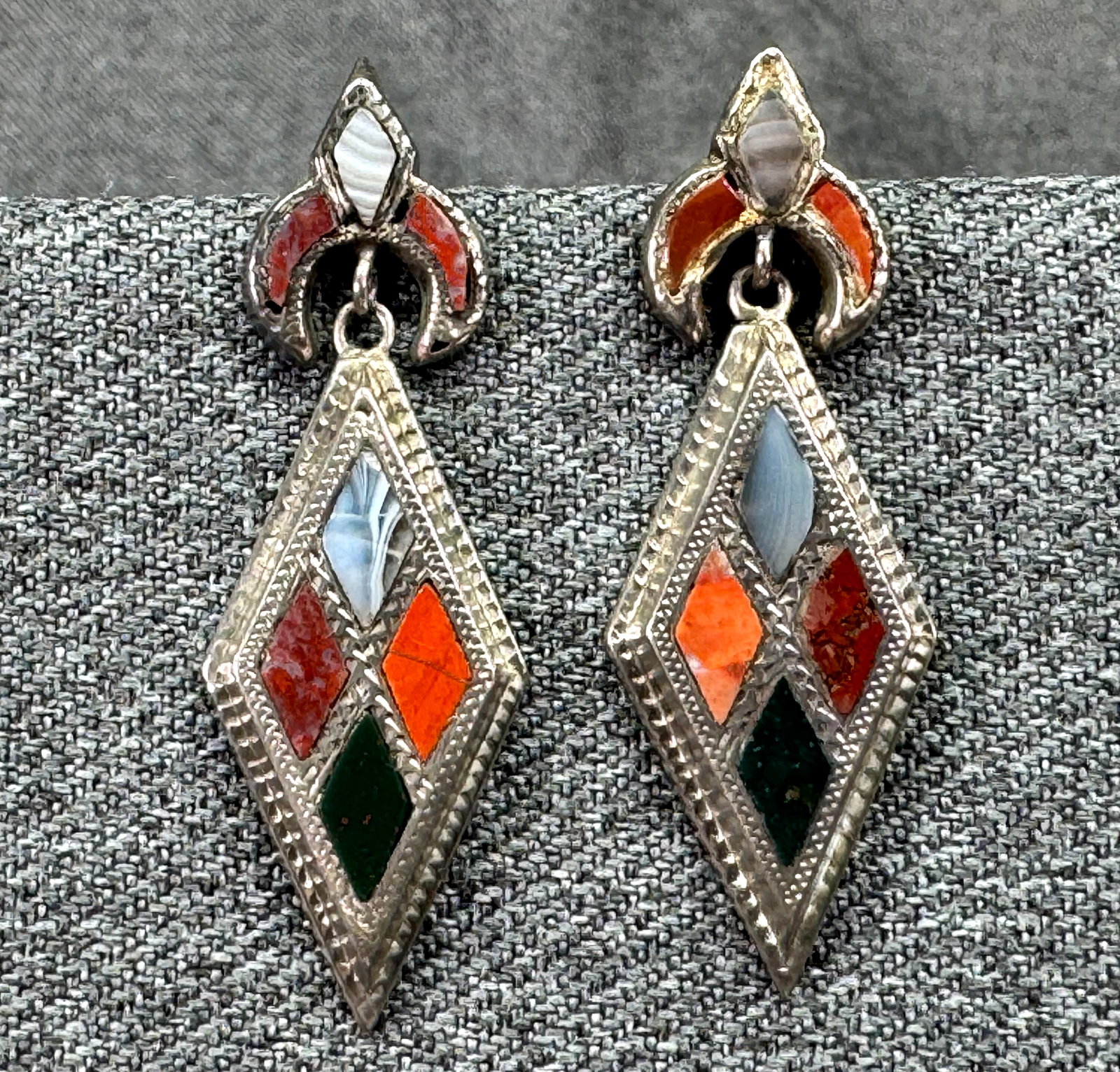 Victorian Scottish Agate Inlay Sterling Silver Earrings. *g (1 of 9)