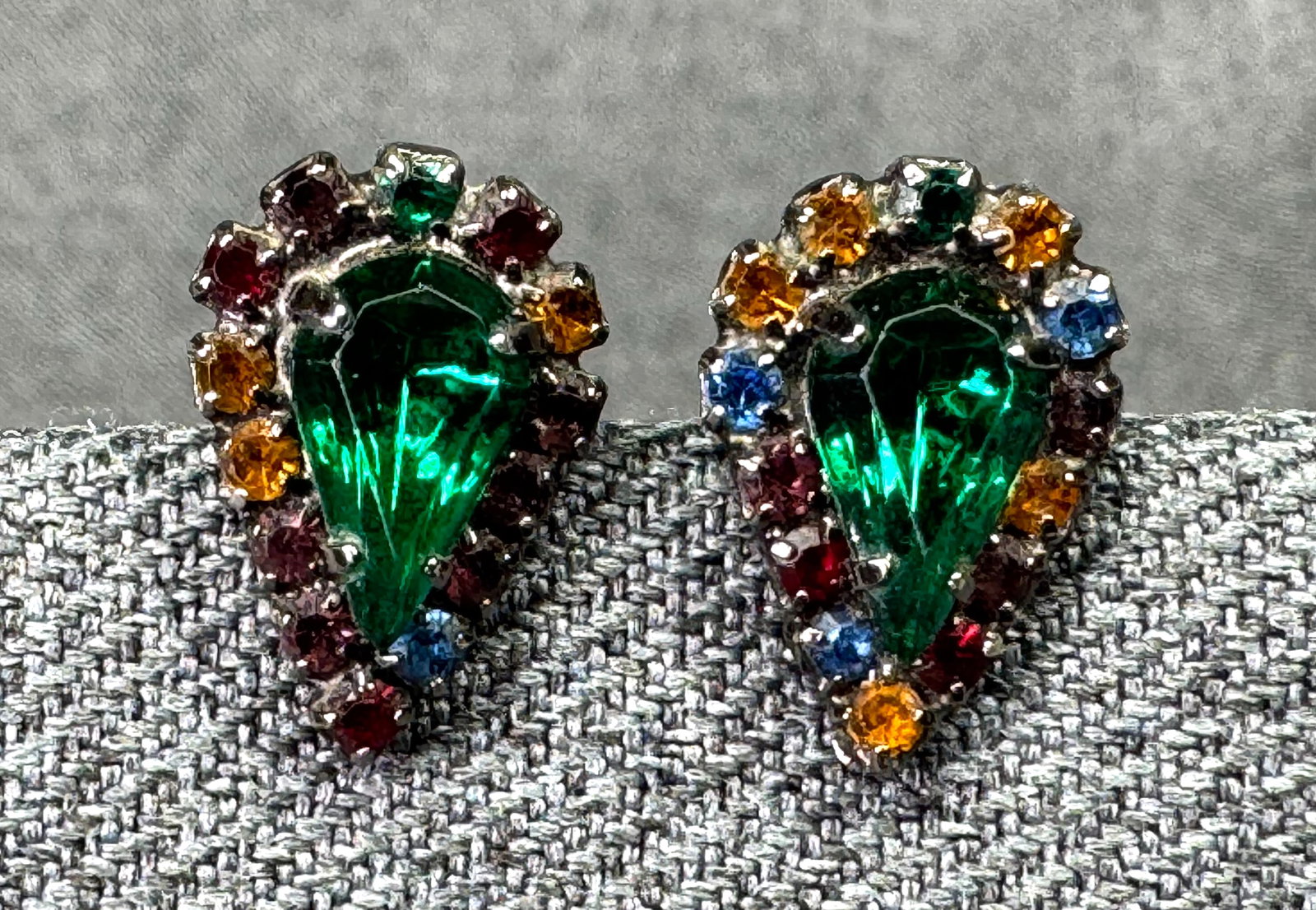 Vintage Weiss Style Japanned Fruit Salad Teardrop Post Earrings. *i