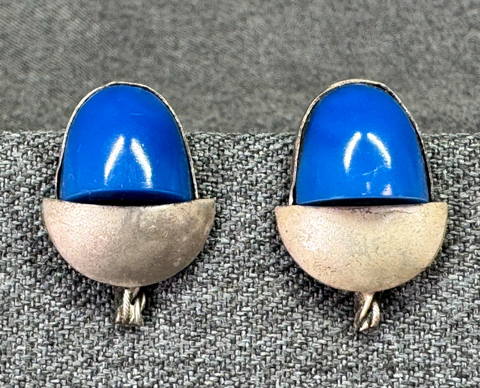 Vintage Jakob Bengel Machine Age Galalith Clip on Earrings. Silver-tone. *K