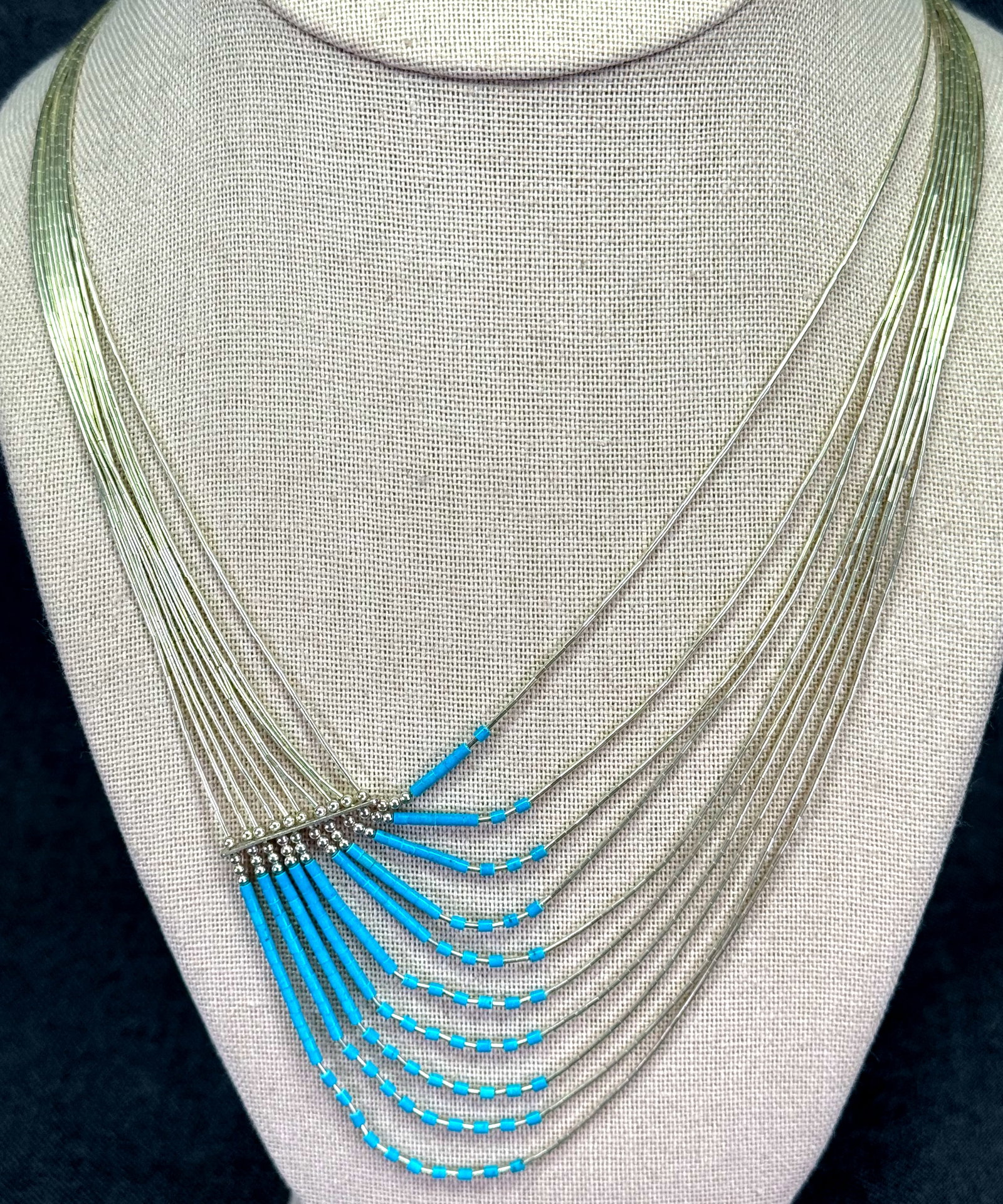 Navajo Style Waterfall Necklace. Liquid Sterling Silver & Reconstituted Turquoise. Unused. *g (1 of 7)