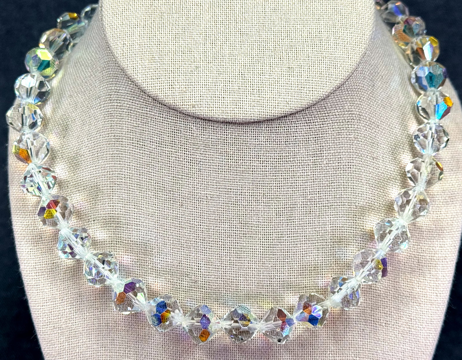Vintage 1950s AB Crystal Choker Necklace. Aurora Boralis Clear. *e