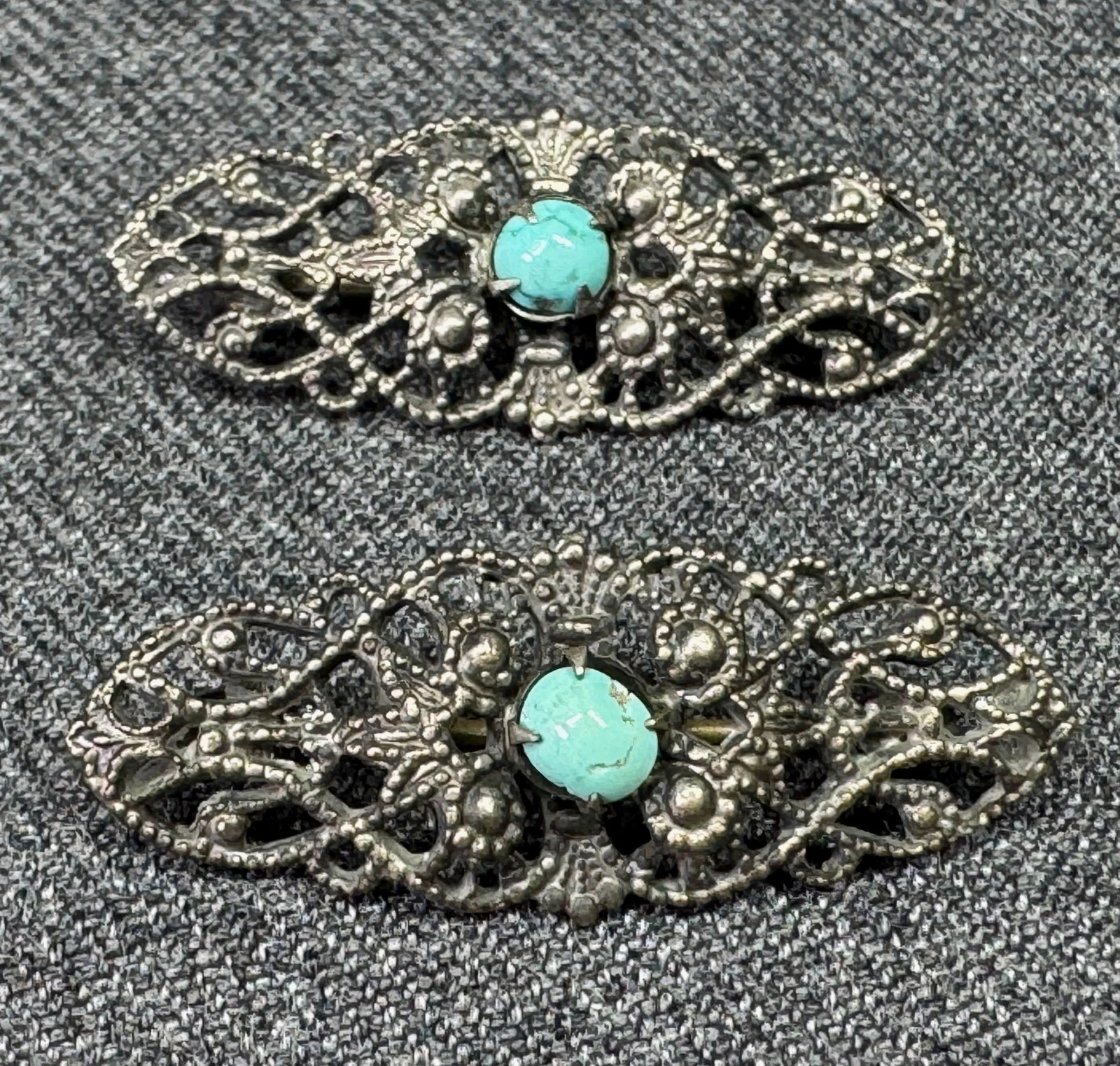 Vintage China Export Miniature Pin Brooches. Turquoise Filigree Silvertone. Lot of 2 *e (1 of 5)
