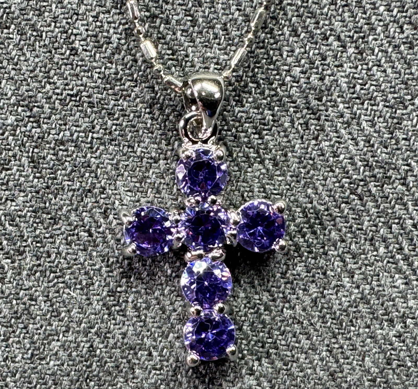 Faceted purple lolite, 18K gold-plated cross pendant & chain strap necklace
