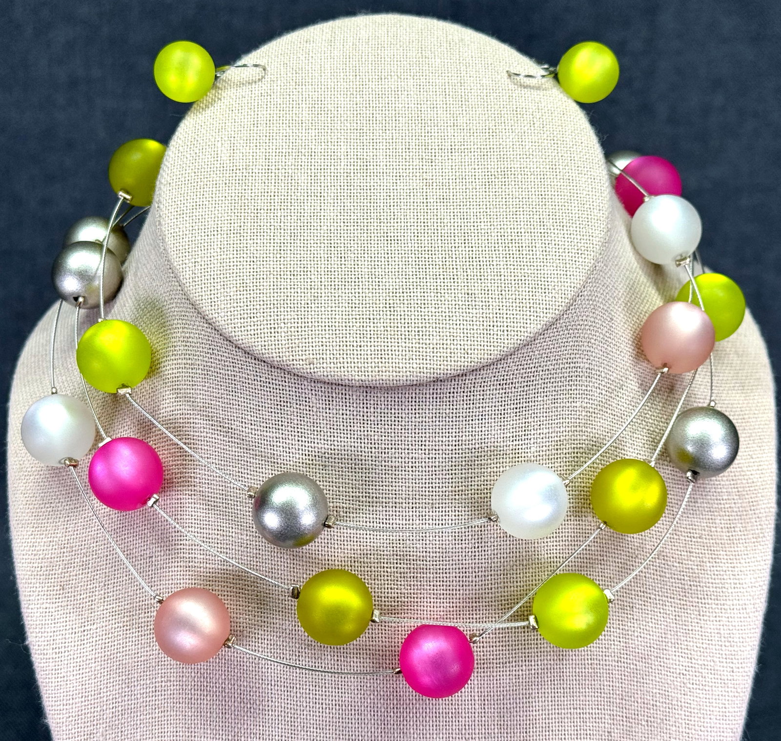 Vintage Lucite Floating Bead Illusion Flapper Style Necklace & Earring Set. *K