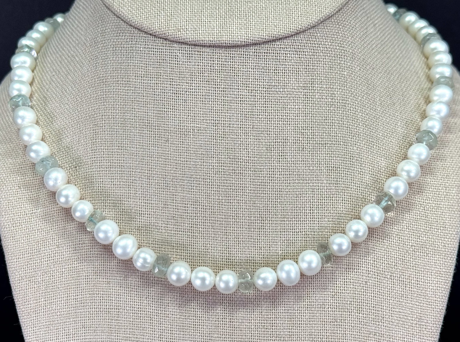 Vintage adjustable sterling clasp, baroque pearls & faceted stone beads necklace