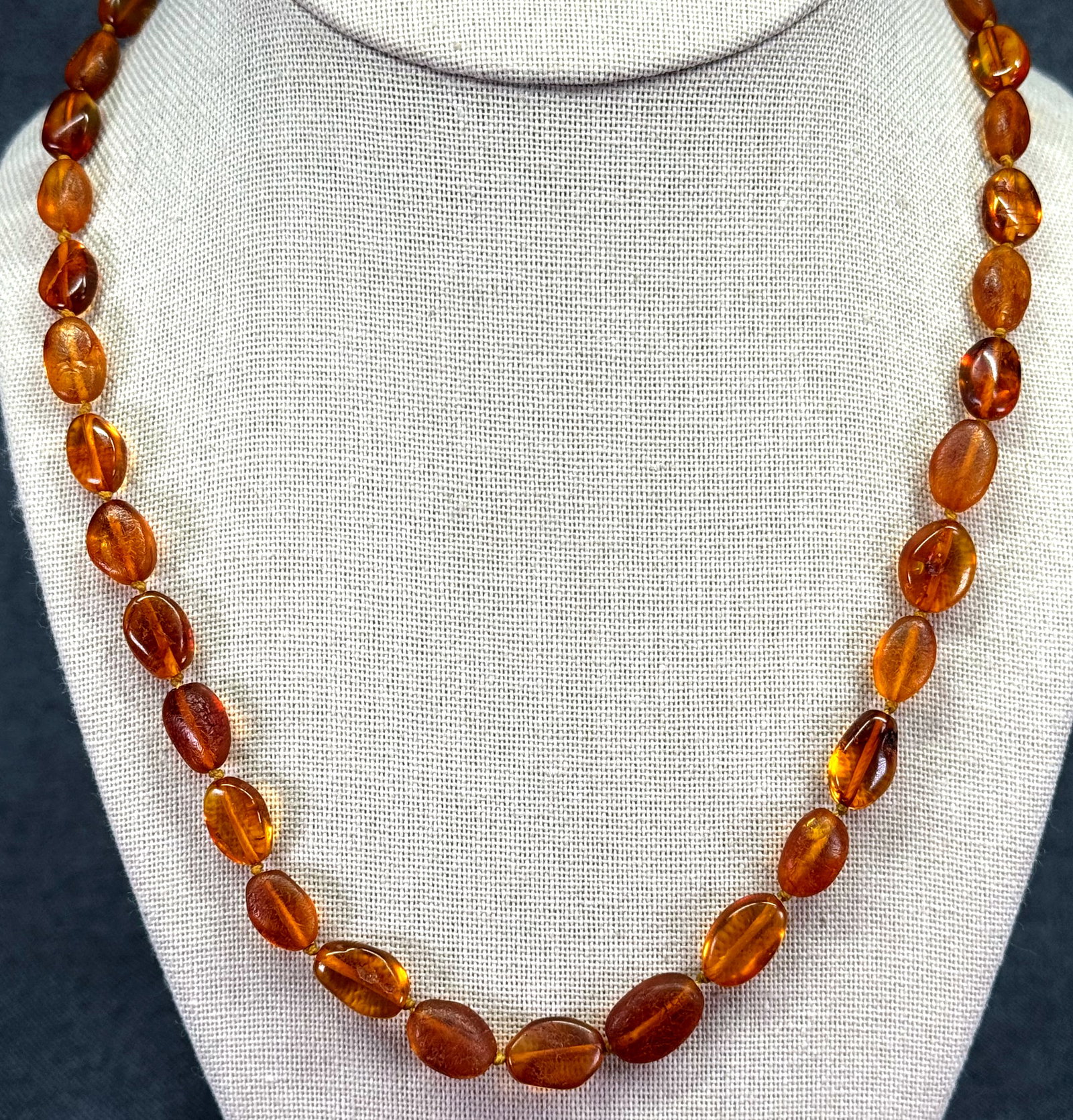 Vintage Baltic Amber Cognac Oval Beads Necklace. Hand Knotted Screw Clasp. *i (1 of 5)