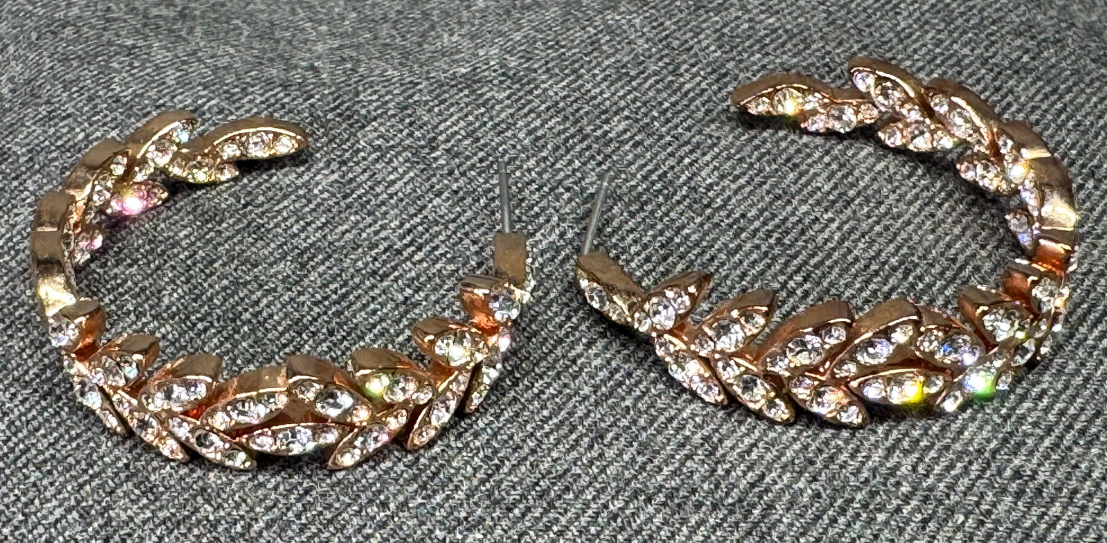 Vintage PJM half double sided encrusted crystals hoop stud earrings