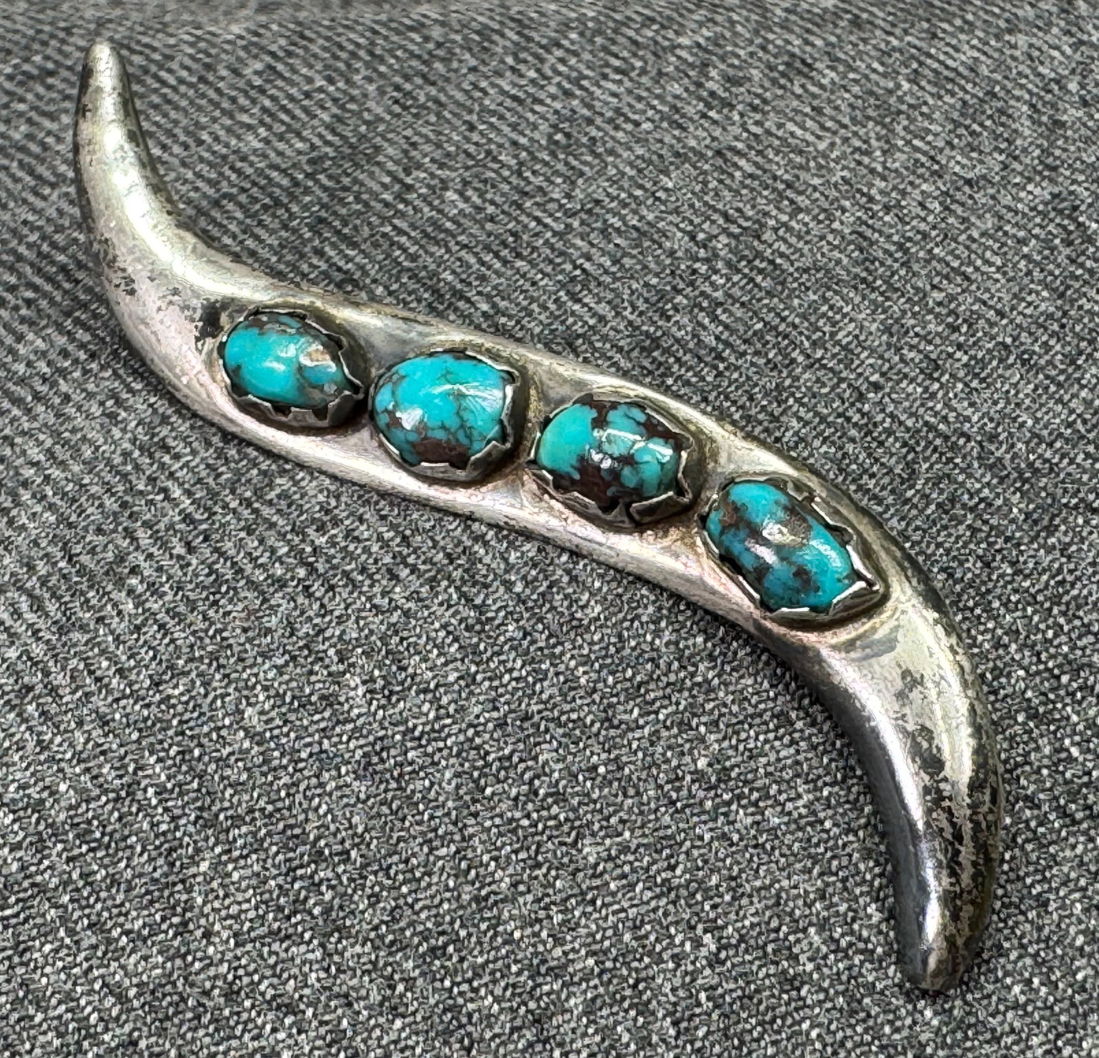 Vintage Zuni Mid Century Snake Brooch Pin. Sterling Silver Turquoise . Signed. *g