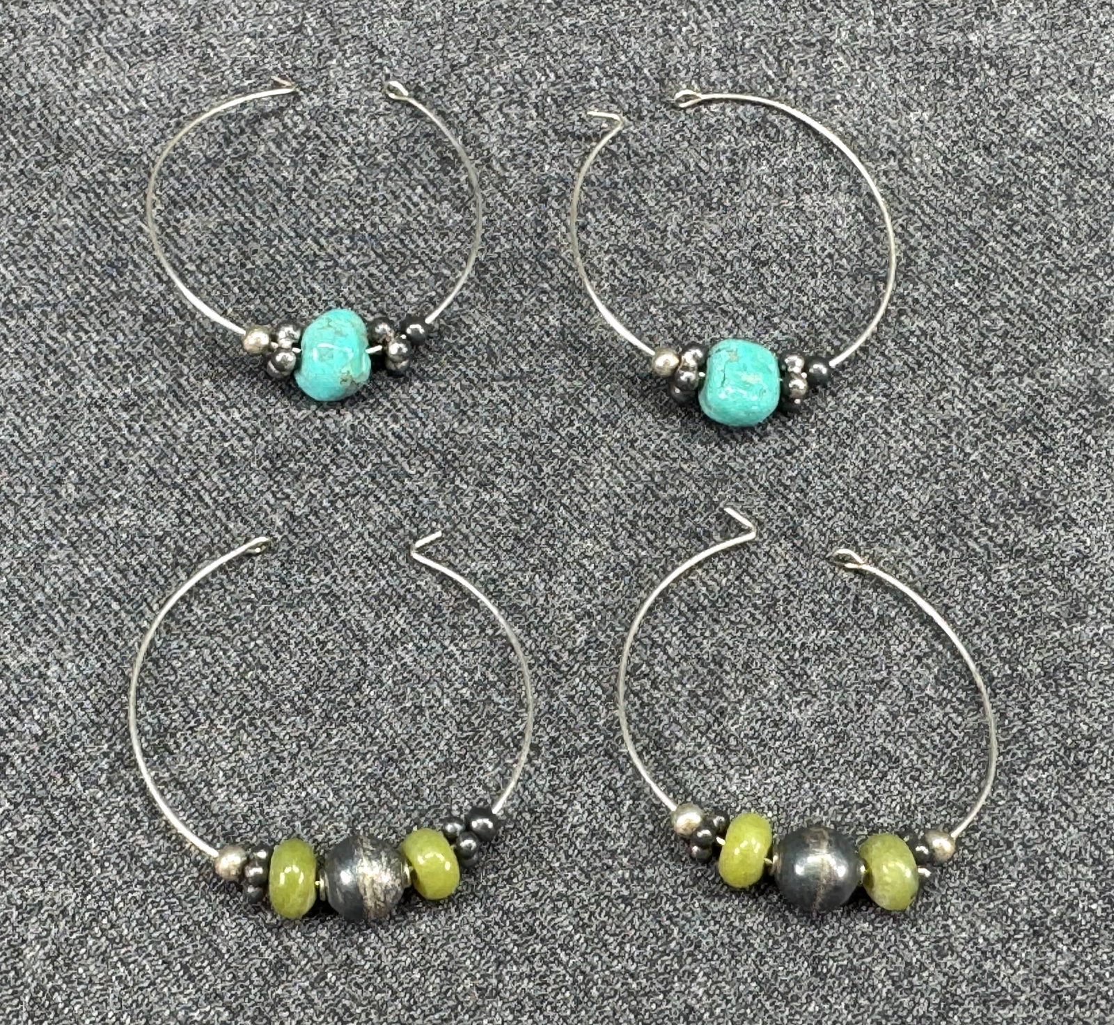 Vintage assorted stones sterling silver beads hoop earrings. *i (1 of 5)