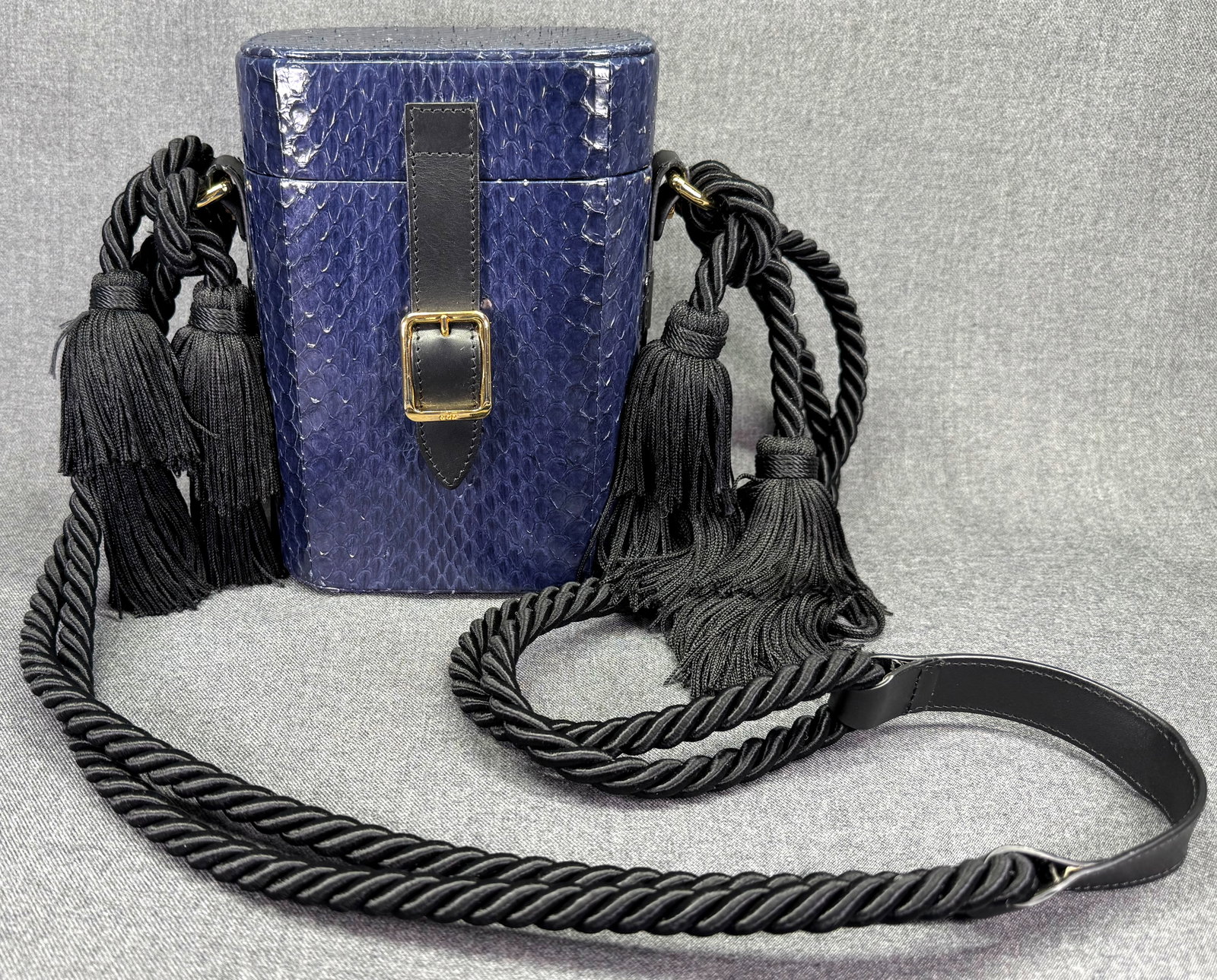 Officina Del Poggio Mini Safari Box Bag Purse. Snakeskin & Leather.Tassel Strap *i