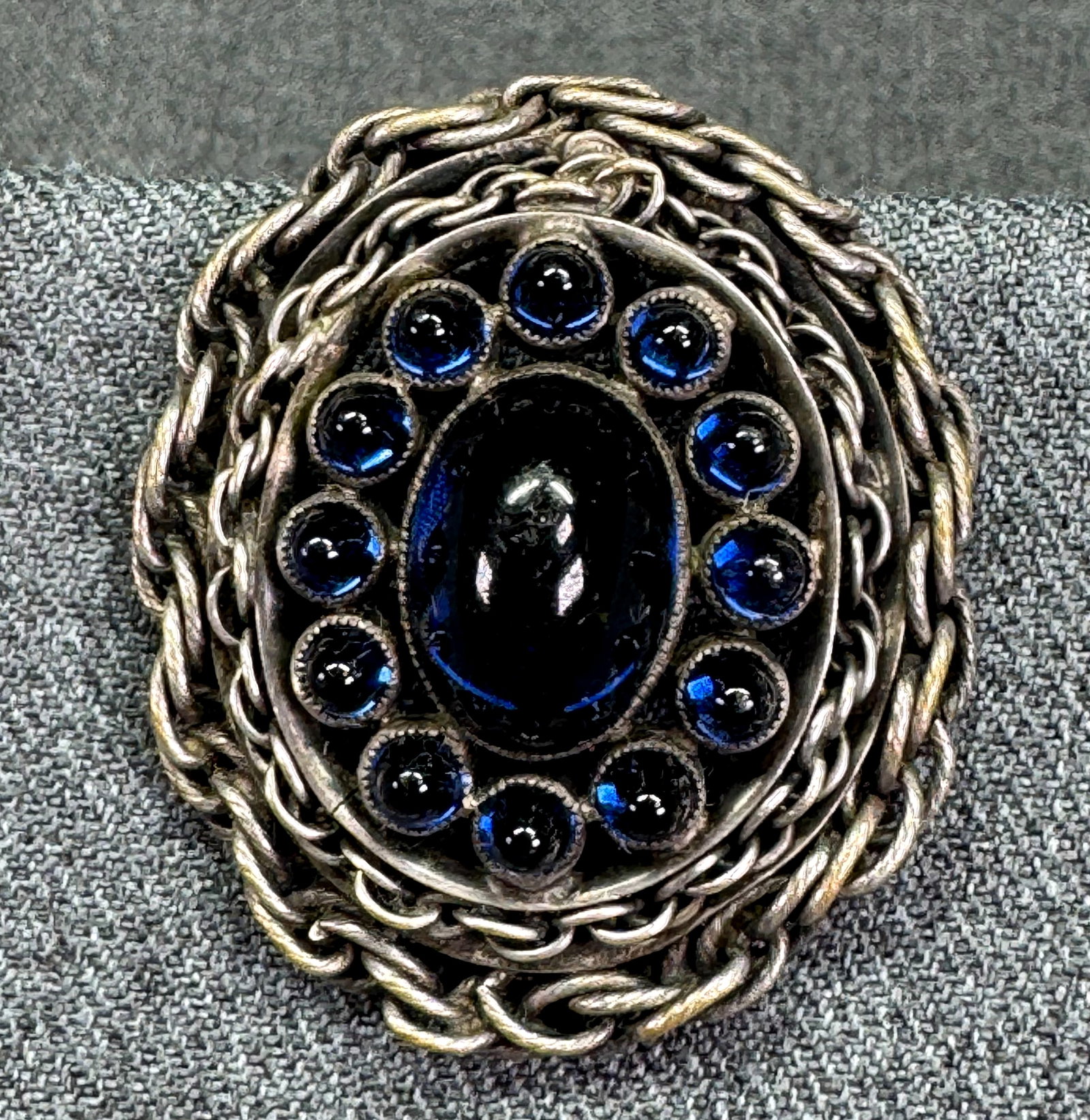 Antique Cobalt Blue Glass Cabs Open Back Dress Clip Brooch. *g