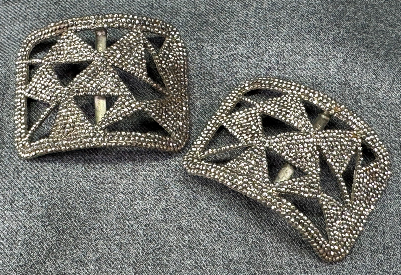 Antique French Victorian cut steel curved shoe buckles. a